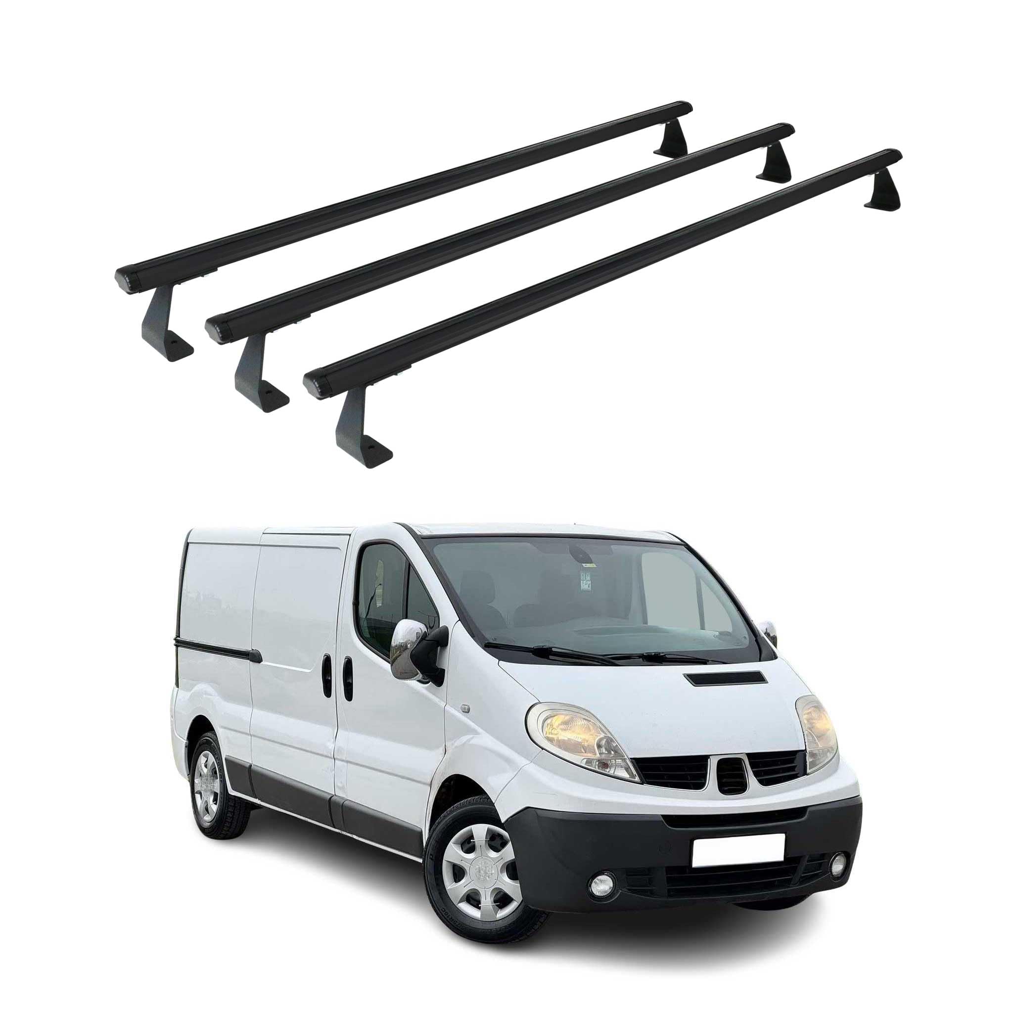OMAC Heavy Duty Barras de Techo Transversales Compatibles con Opel Vivaro A 2001-2014 – 3 Stangen – Aluminio Negro