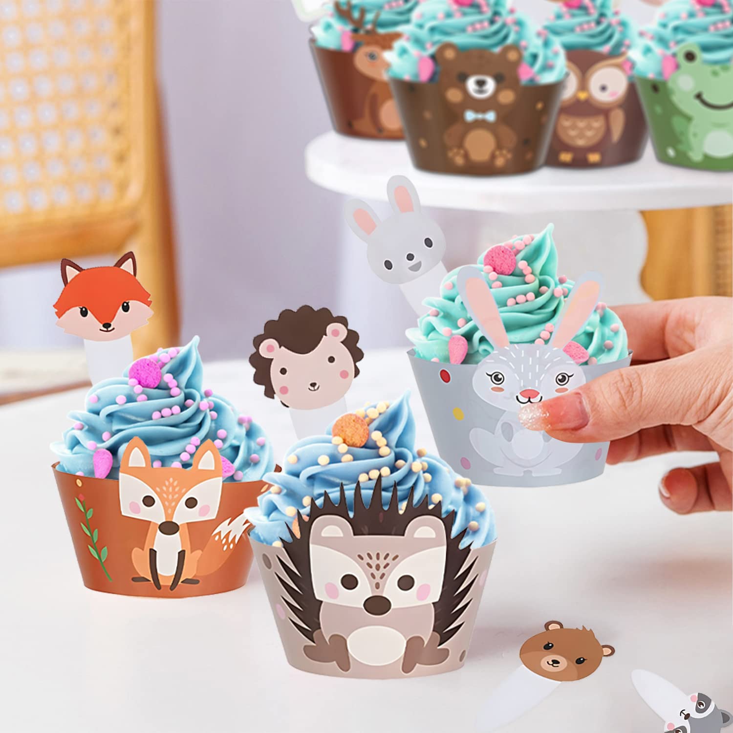 Waldtiere Cupcake-Deko Set – 24 Topper + Backbecher Für Kindergeburtstag, Kuchen & Party
