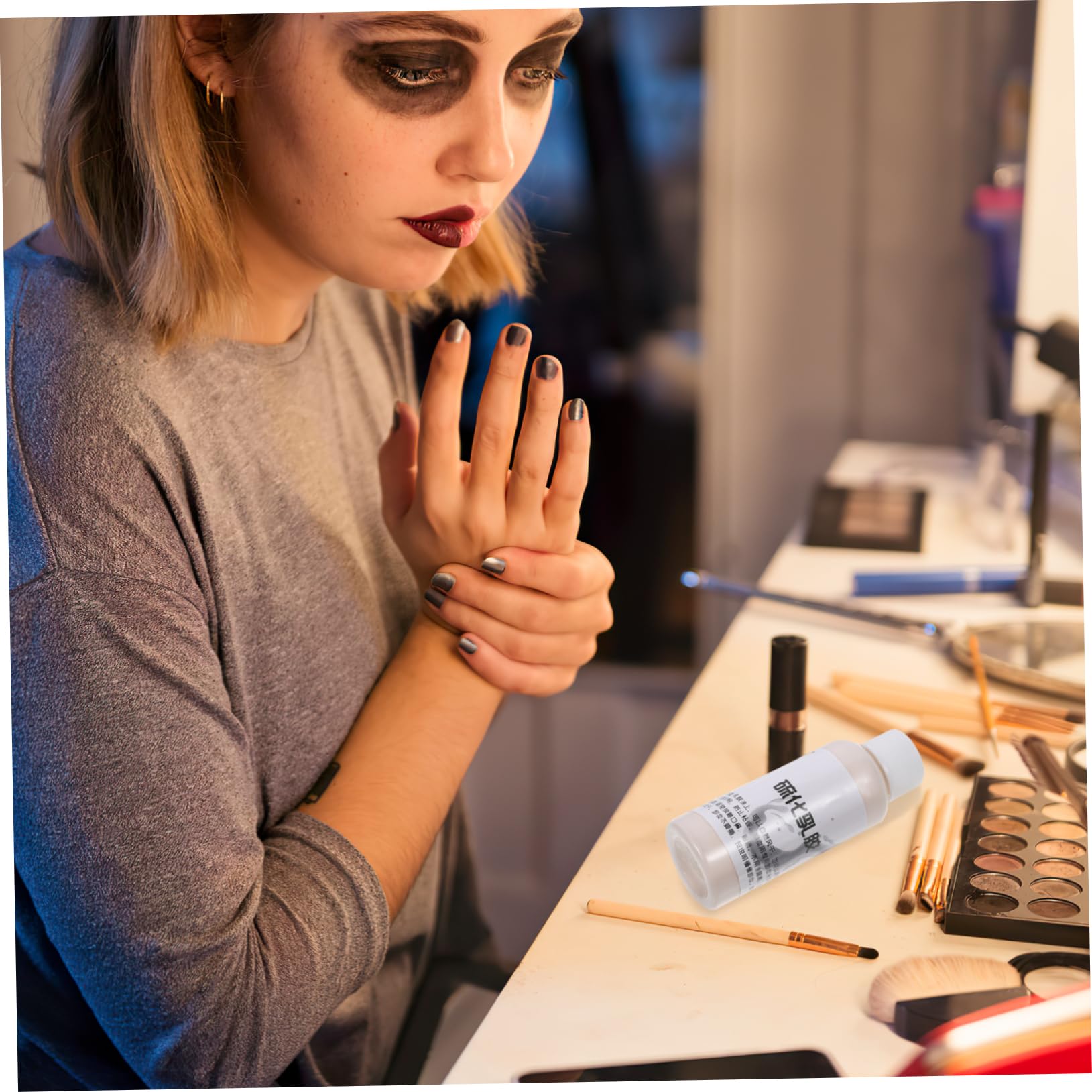 Mikinona 4 Piezas 1 látex vulcanizado malvavisco sangre falsa lavable soplo de polvo fijador Víspera de Todos fiesta luminosa pintura facial maquillaje de látex latex liquido
