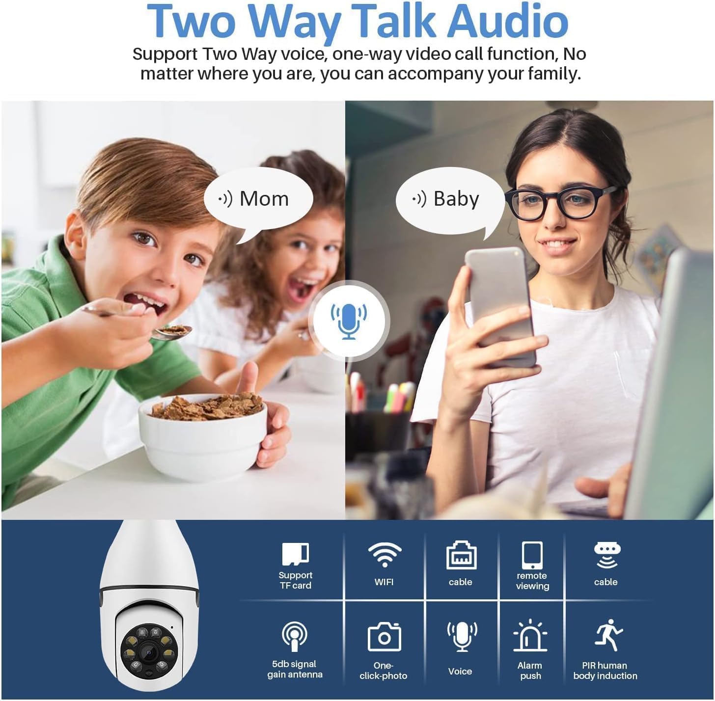 MAYUMI Home WiFi 360 Degree Pan/Tilt Panoramic Camera | Plug Light Vision 1080p Security Camera,| Two-Way Audio,Night Vision | Wireless Home Surveillance Cameras with Motion Detection