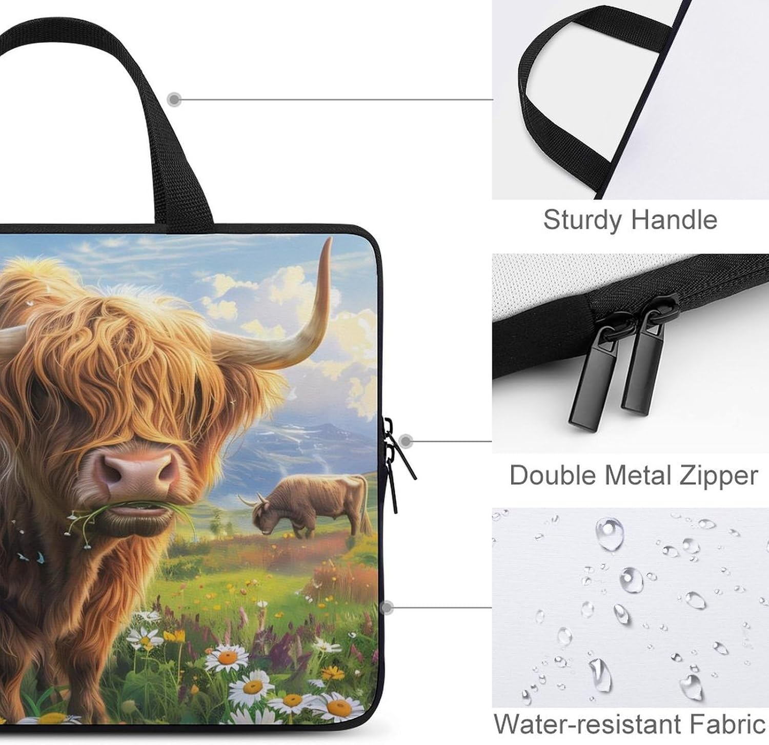 Highland Cow Laptop Bag Print Computer Sleeve Case Protector Briefcase Totes for Women Men