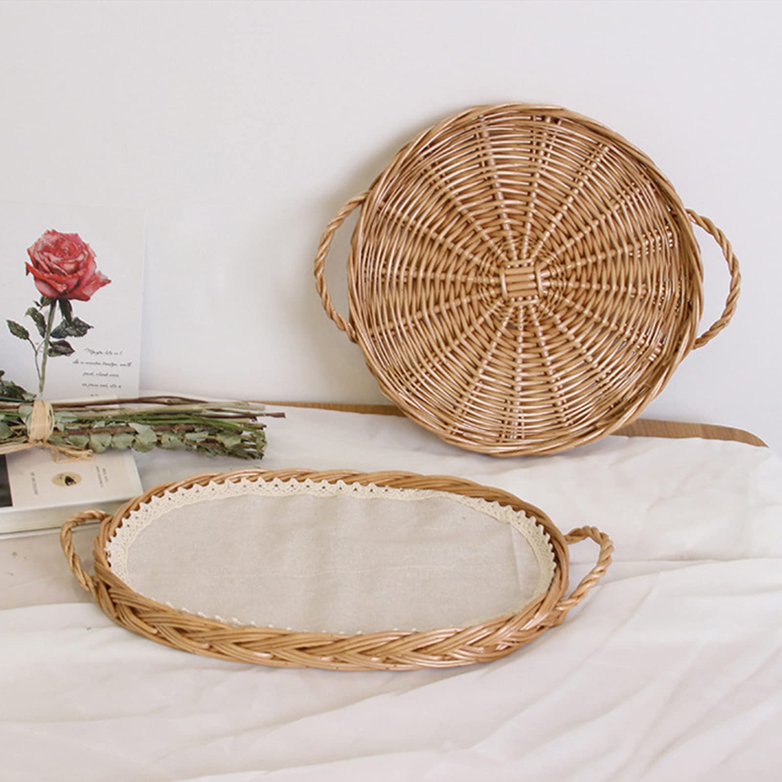 Vassoio Rattan Intrecciato 28cm - Portata Decorativo Con Manico