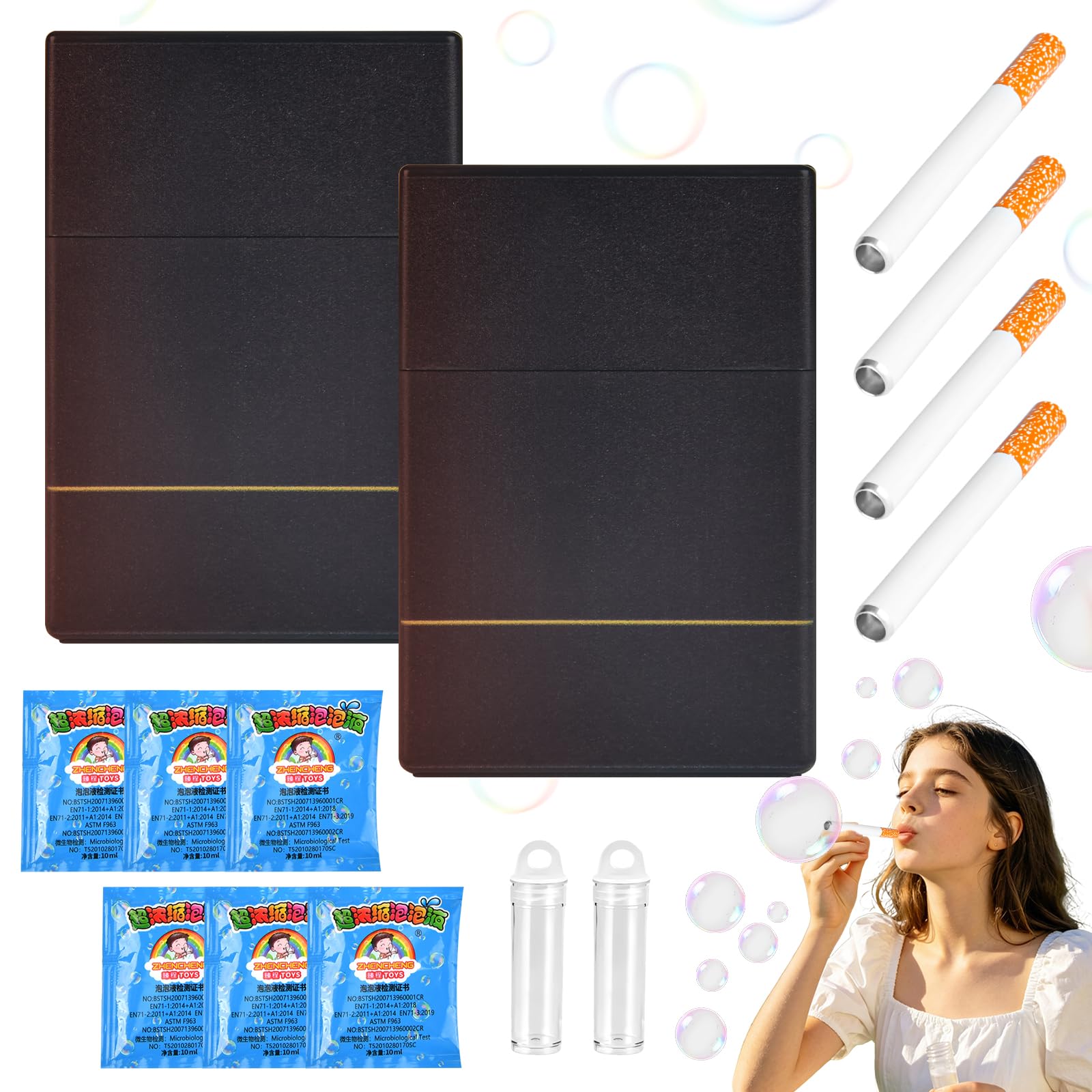 2PC Bubble Cigarettes Blowing Stress Relief Toys, Bubble Machine for Men Women, Bubble Puff-Cigarettes, Cigarette Bubble Blower, Fake Realistic Mini Bubble Blower Sticks, Birthday Party Funny Gifts