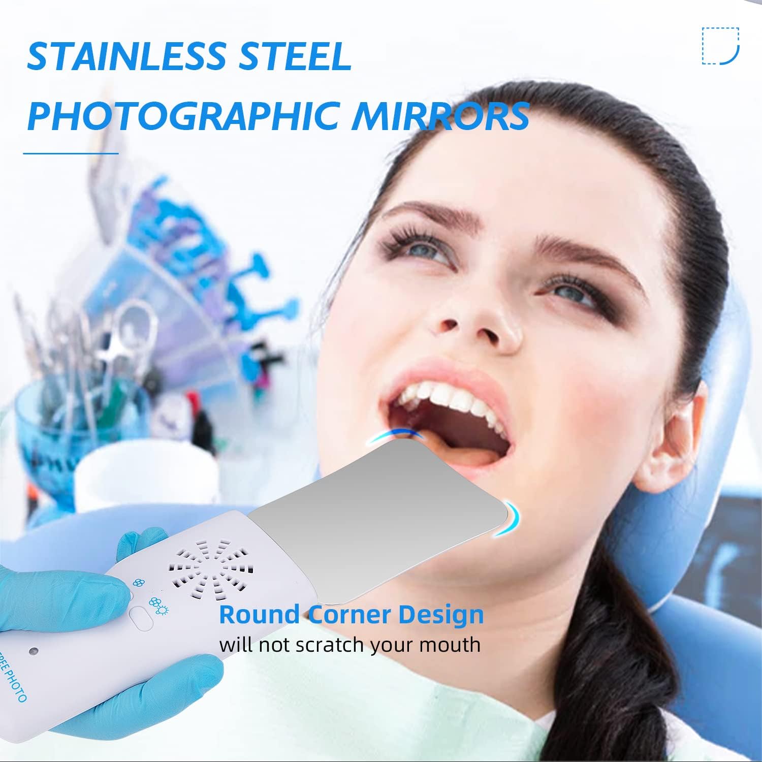 Set di specchietti dentali antiappannamento con luce LED, riflettori ortodontici, specchio fotografico orale in acciaio inossidabile