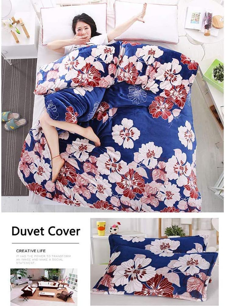 100% Flannel Duvet Cover Bedding Setprint Quilt Cover Velvet Comforter Cover Soft with Zipper Closure 4 Ties Boysgirlsmenwomen H Queen-200 x 230 cm (79 x 91 inch) (Floral 3)