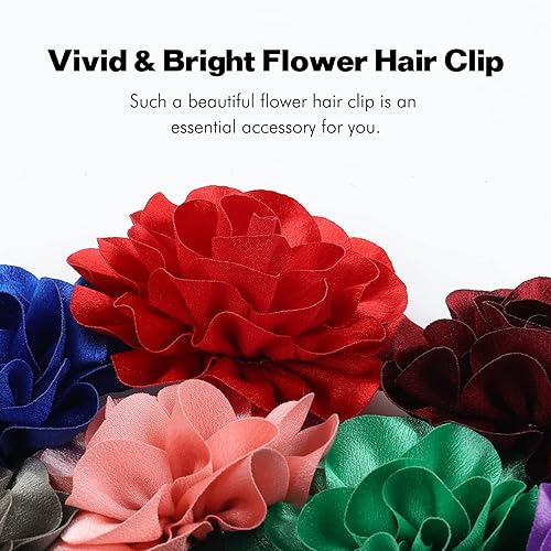 Miniatura 5 de Paquete de 12 pinzas para el cabello de satén sólido con flores grandes, diseño de cocodrilo, horquillas para el cabello, accesorios para mujeres,
