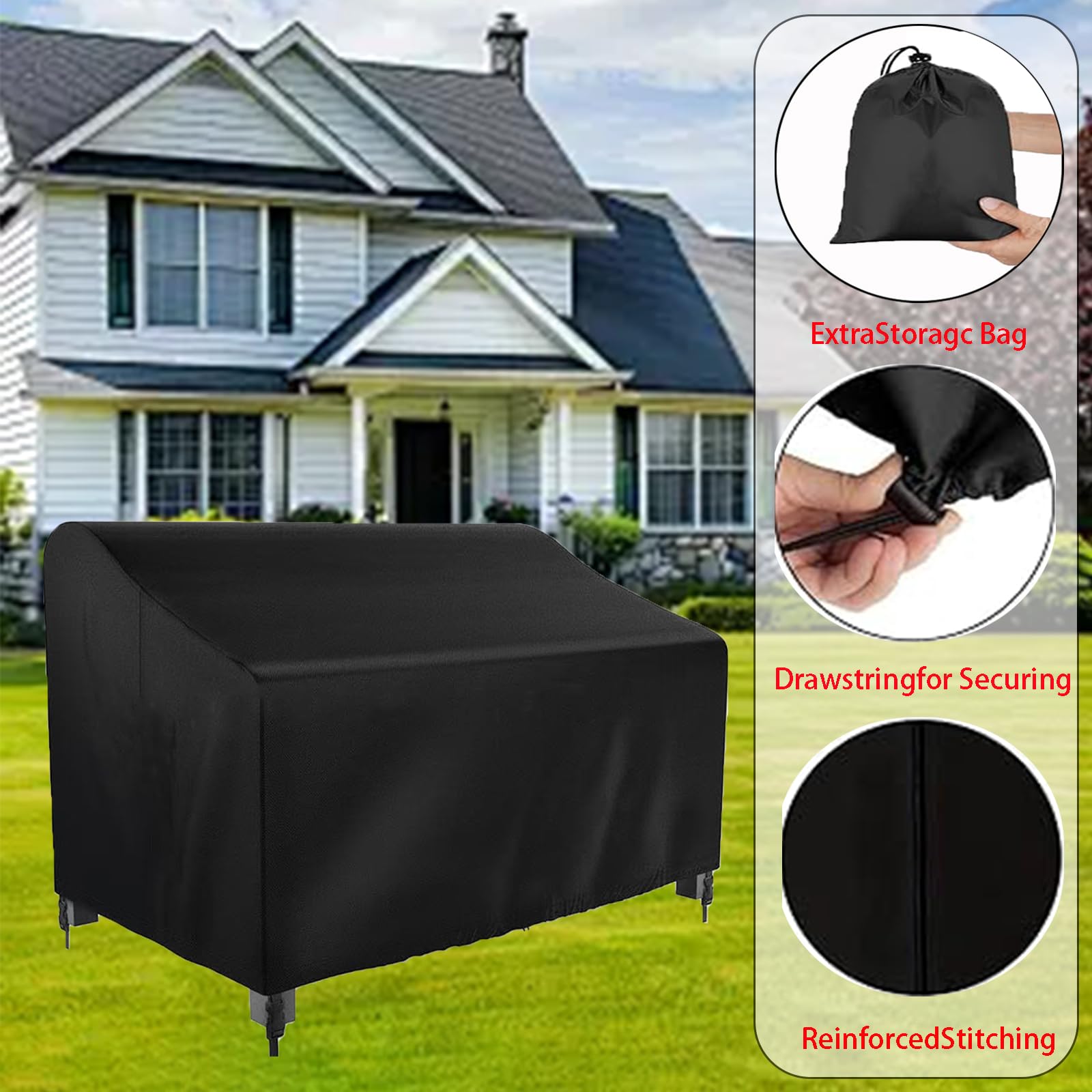 Outdoor Gartenbank und Aufbewahrungsbox Abdeckung Wasserdicht 420D UV-beständig Winddicht Langlebig Wetterfest Möbelschutz 190 x 66 x 89 cm