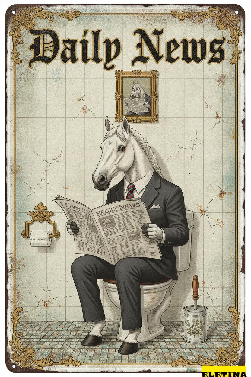 Personalized Sign for Man Cave Metal Tin Vintage Horse Toilet Reading Newspaper Humour Funny Animal Whimsy Animal Home, Bathroom And Toilet Wall Decor 8x12in(812b) Private Property Decorative