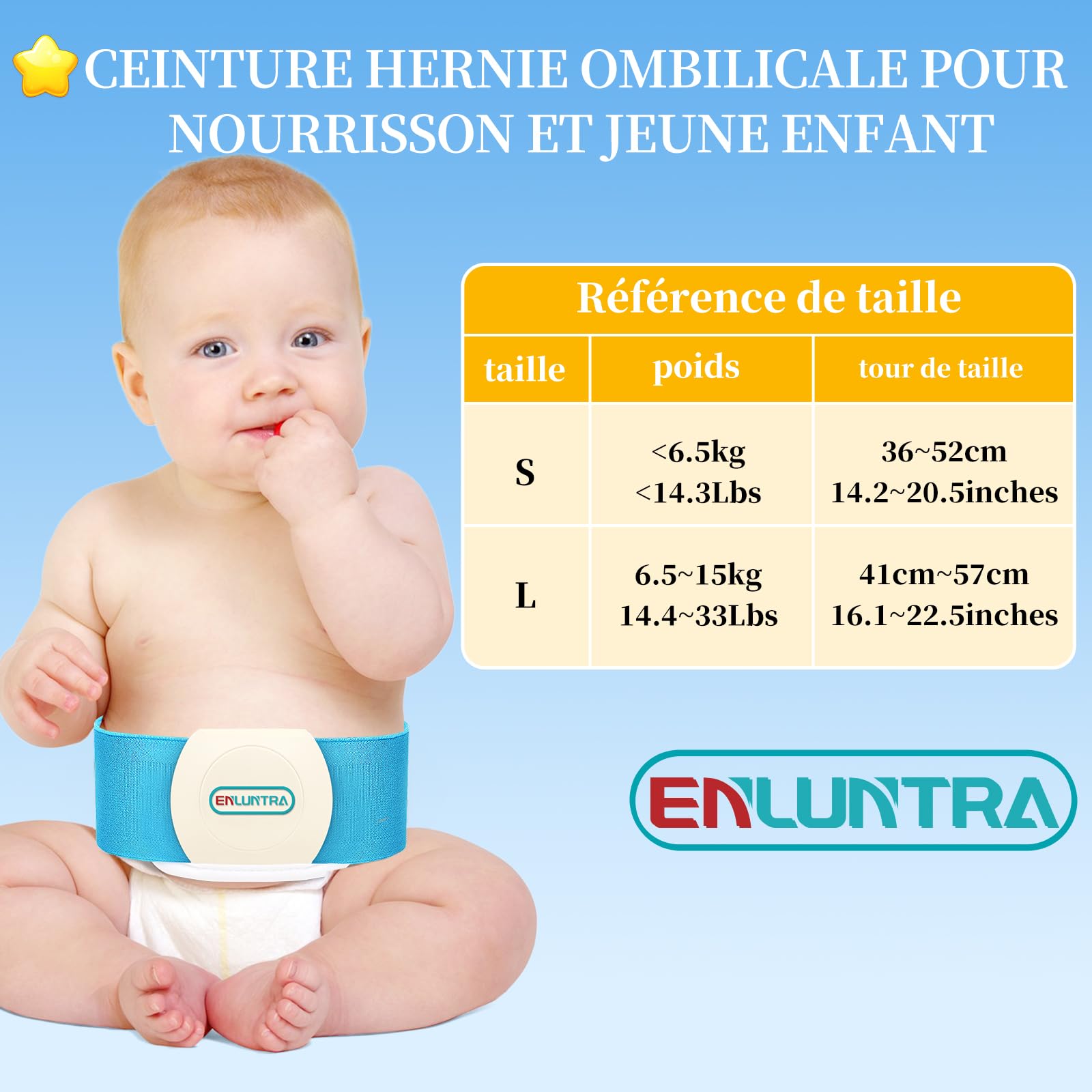 ENLUNTRA Hernie ombilicale,ceinture bébé,bande de ventre infantile,liant abdominal,pour hernie soutien truss enfants nombril,nombril bande nouveau-né,bébé fournitures,réglable,emballage (Bleu，S)