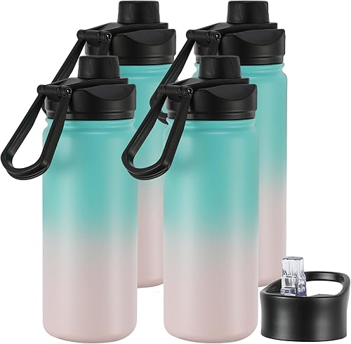 Miniatura 22 de VEGOND Botella de agua aislada de 32 onzas, botellas de agua metálicas de acero inoxidable a granel con tapa de popote a prueba de fugas y tapa de
