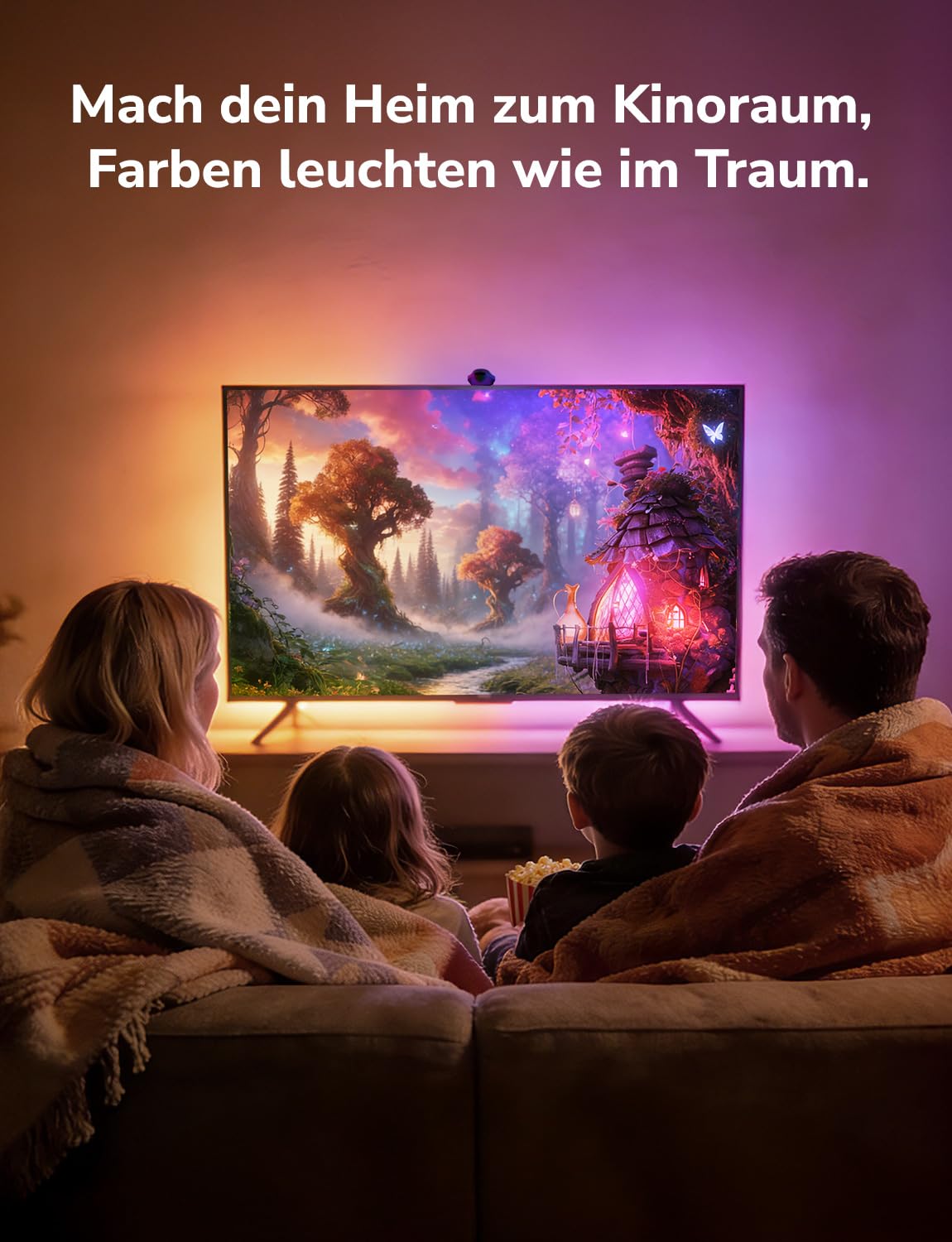 Lepro STV1 AI Smart TV Hintergrundbeleuchtung 3.6M für 55-65 Zoll TVs | LED Streifen mit Kamera, Geringe Latenz/Musiksynchronisation/Sprach und App-Steuerung RGBIC mit Ultraweitwinkelobjektiv