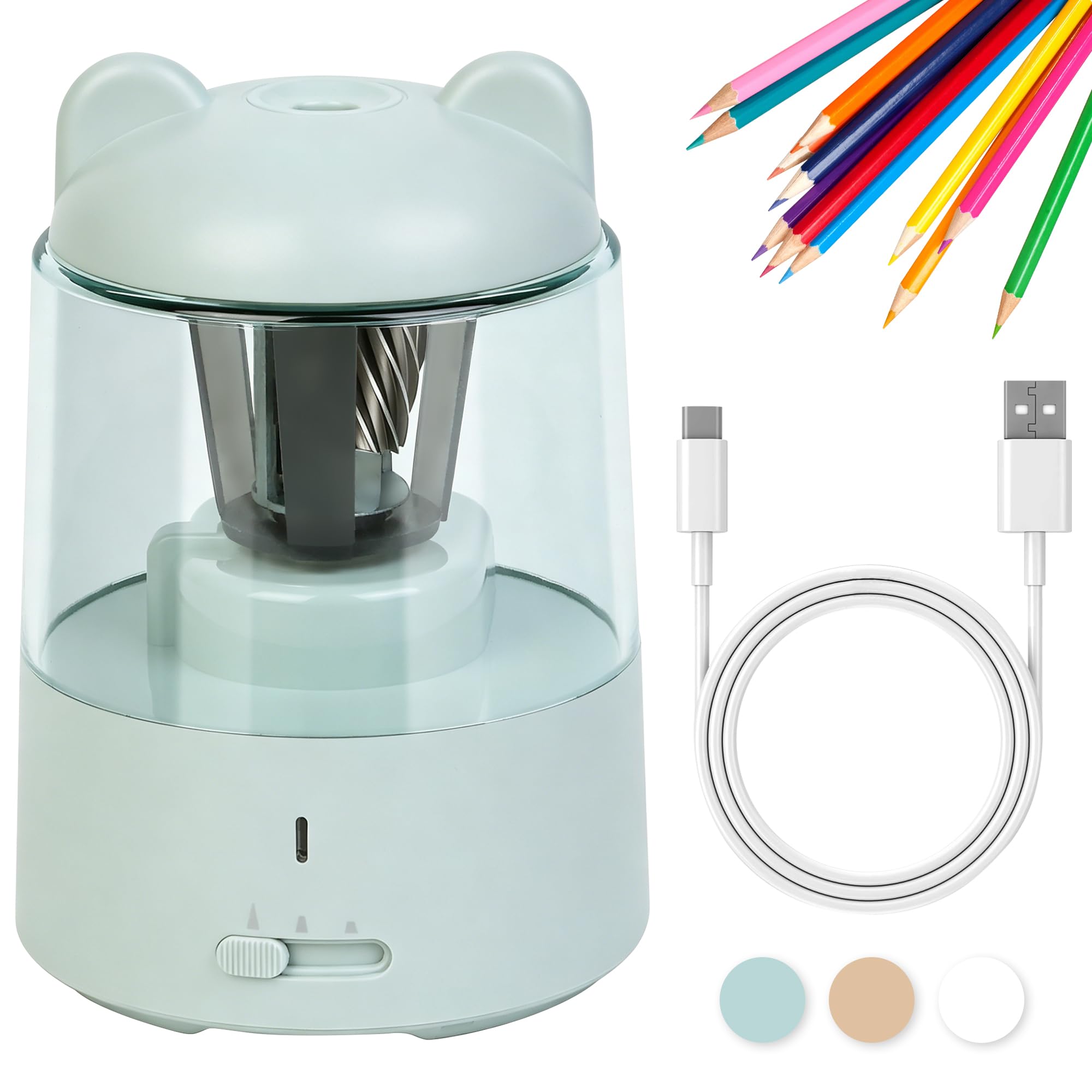 Minify Electric Pencil Sharpener, Rechargeable Auto-Stop for 6-8mm,3 Modes