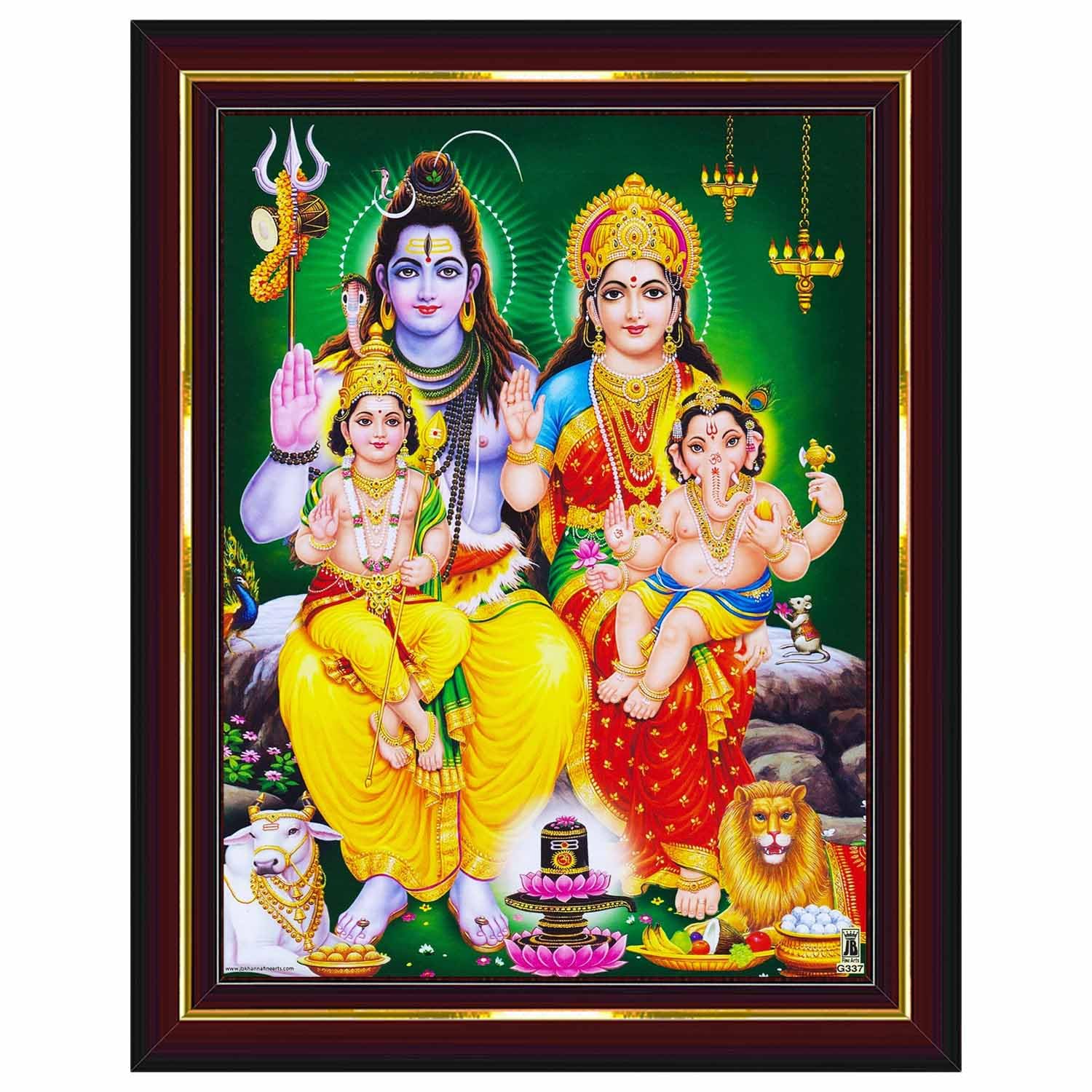 Shiv Parivar Family Siva Parvati Lord Shiva Wall Painting Framed Home Decor (Wood,Matte,Brown,Small Size,6 x 8 Inch) B145S