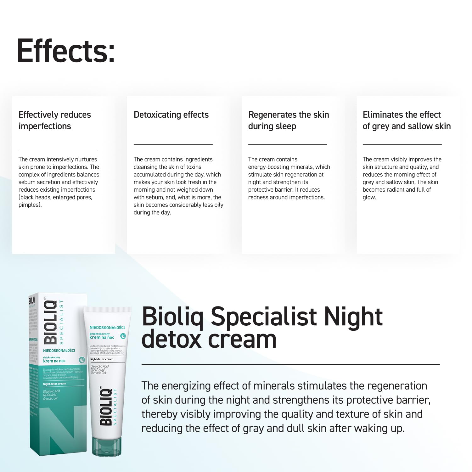 Bioliq - Specialist Night Detox Cream - for Imperfection-Prone Skin, Oleanolic Acid, NDGA, Osmotic Gel for Sebum Control and Toxin Cleansing - 30ml