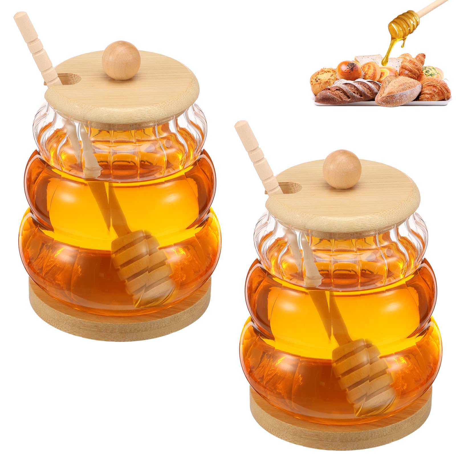 Zhjiutak Log Color 2Pcs 450Ml Glass Honey Jar With Spoon And Lid, Honey Pot With Dipper, Glass Honeys Dispenser, Jam Container Set,Syrup Dispenser For Chocolate Syrup For Home Kitchen