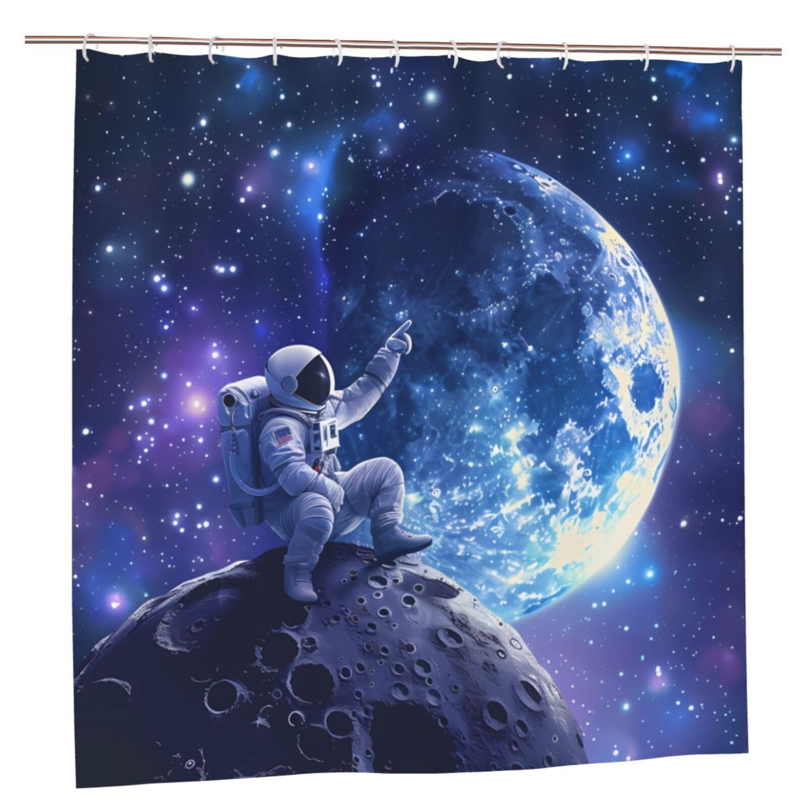Oudrspo Astronaut On The Moon Unique Designer Artwork Shower Curtain 72x72 Inch - Polyester Bathroom Decor with Metal Grommets