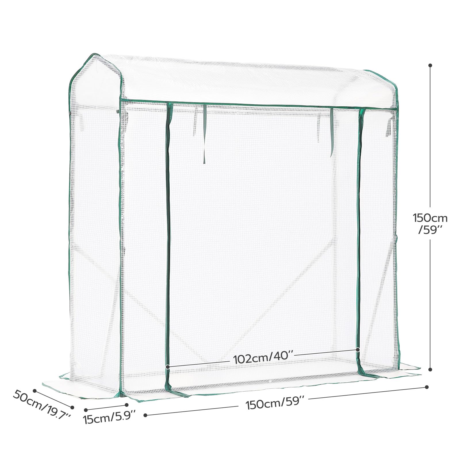 LARMNEE Serra da Giardino in PE con Tetto a Punta, 150 x 50 x 150 cm, con Porta Arrotolabile, Anti UV, per Pomodori, Frutta, Fiori, Piante, per Cortile, Esterni, Bianco EWT31GH02