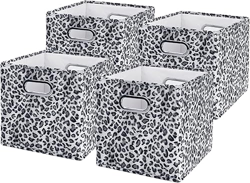 Miniatura 9 de ANMINY 2 cubos de almacenamiento de tela de terciopelo con estampado de leopardo y guepardo para estantes, canastas de almacenamiento plegables y
