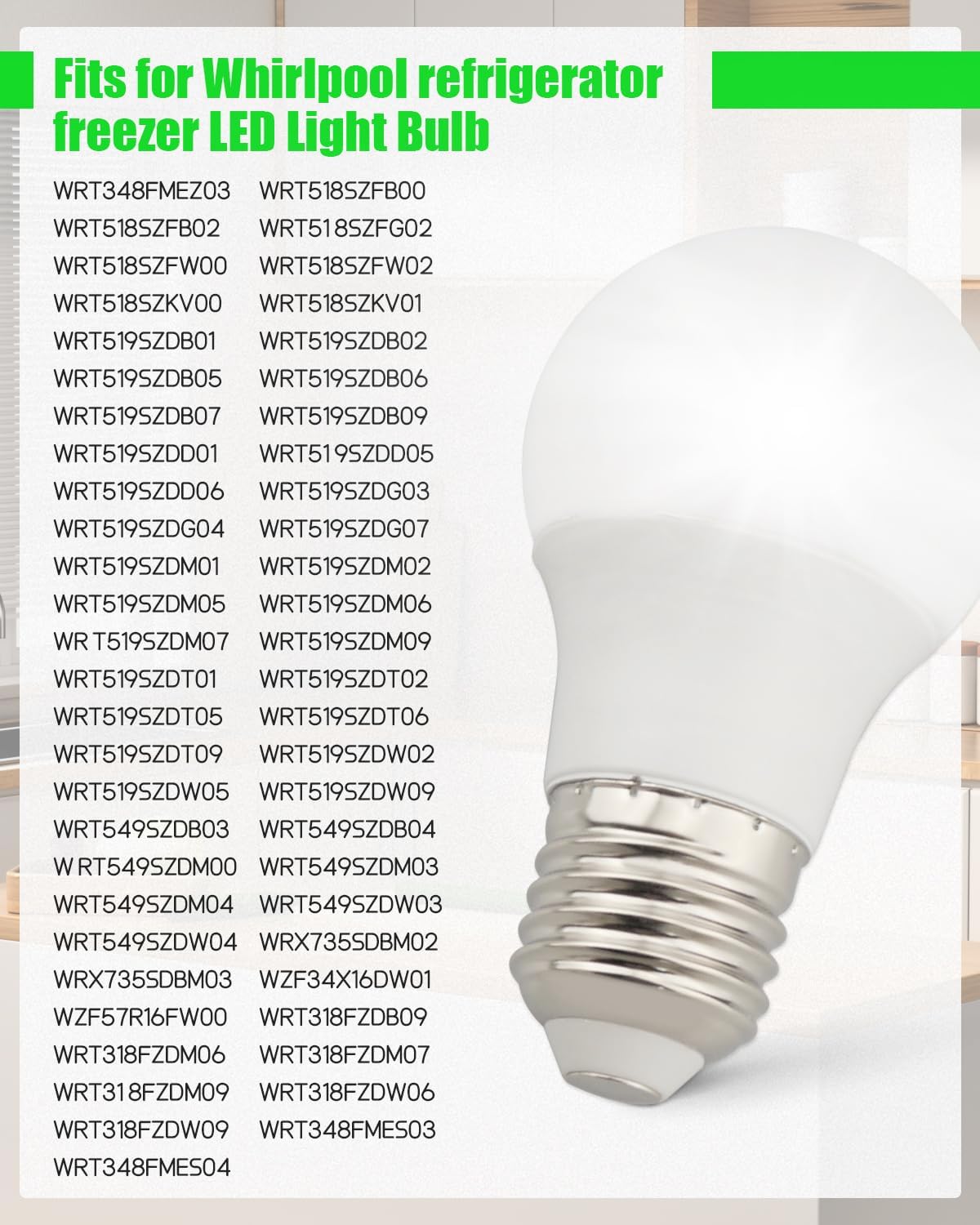 2Pcs W11125625 Refrigerator LED Light Bulb Fit for Whirlpool Kenmore KitchenAid Maytag Freezer, 5W Daylight White, E27 Medium Base, 60HZ 120V, Replacement W10565137