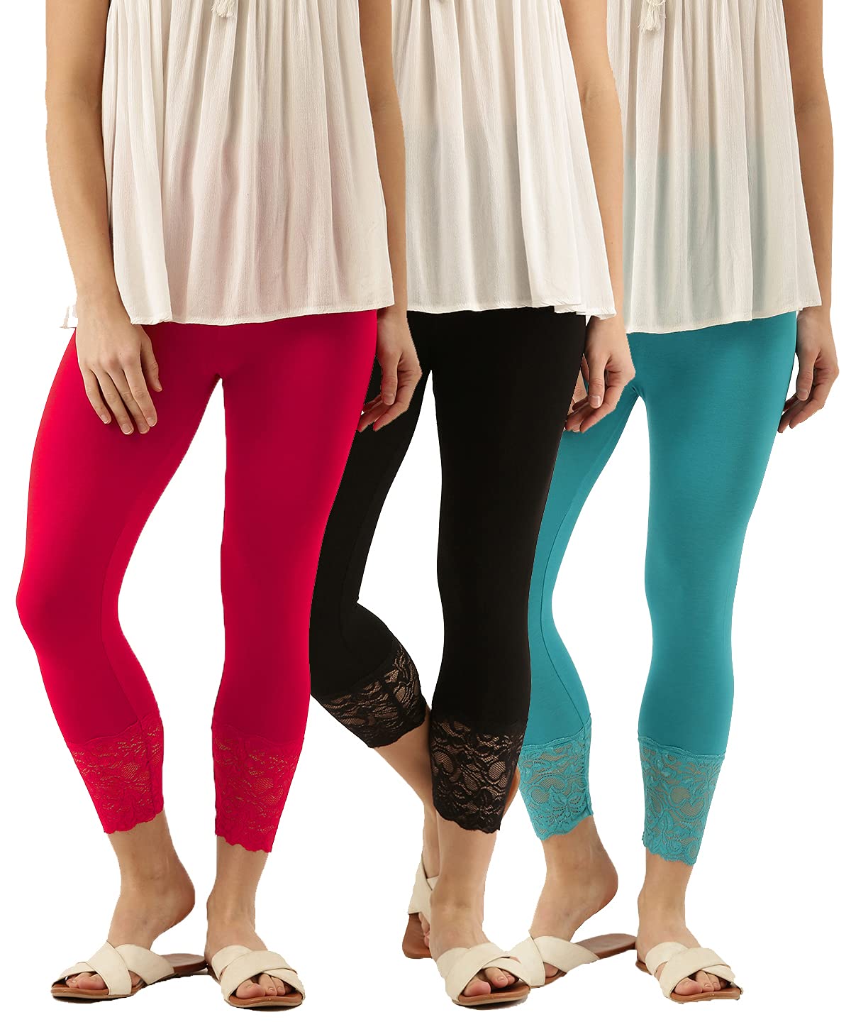 zebu Women's lace Embelished Tights Capri (Pack of 2)-picture-14