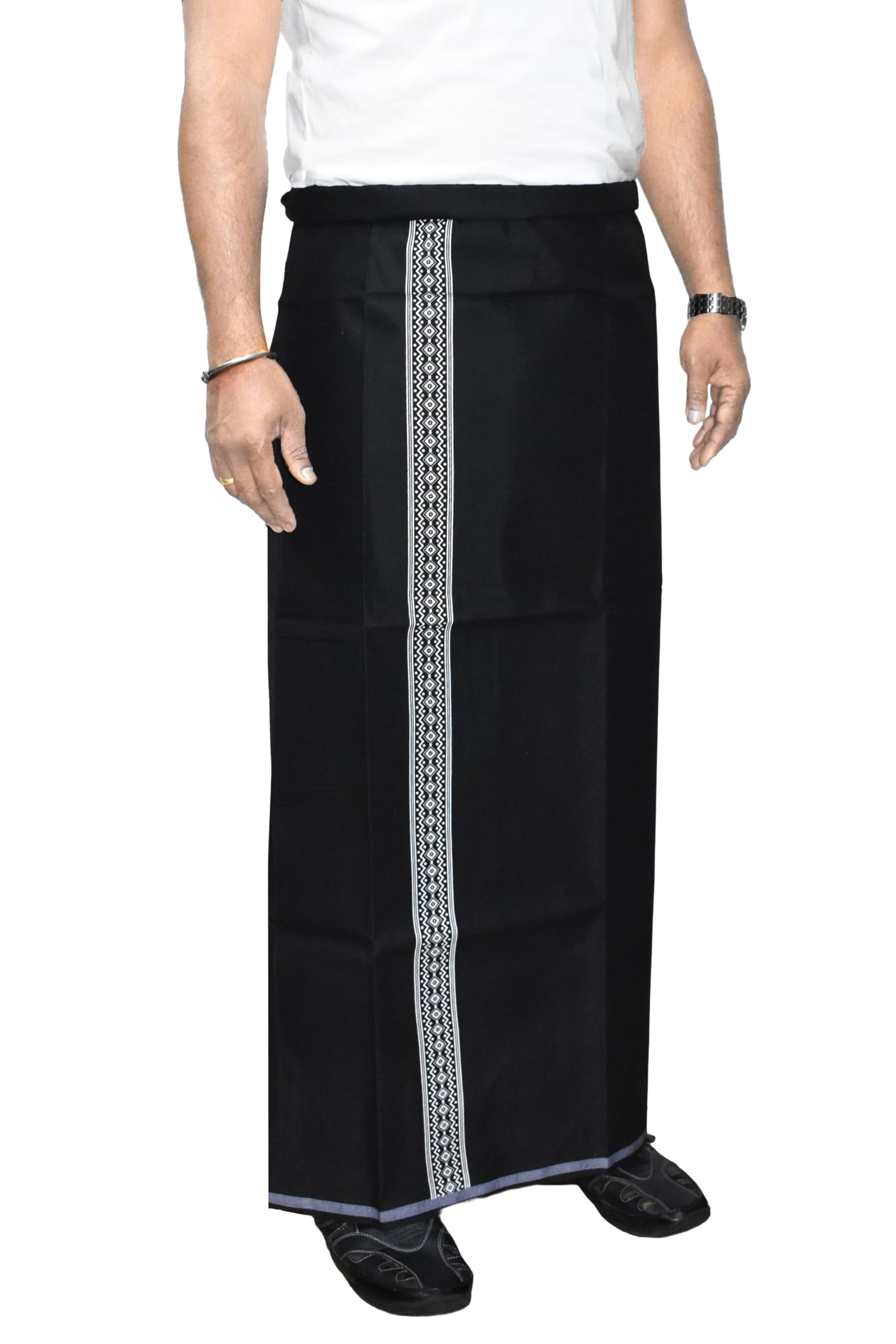 tuni mani Men's Cotton Black Dhoti with Geometric Designs Printed Border | Dhoti Length 2.0mtr-picture-20