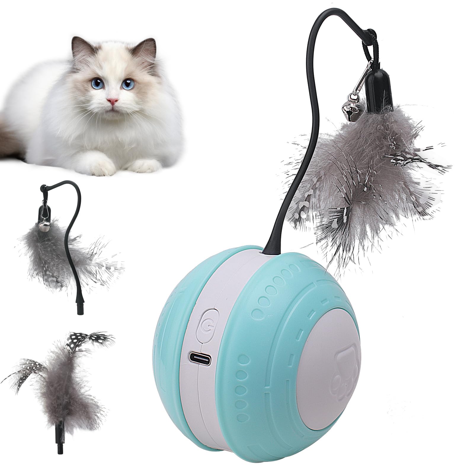 NGOKPYD Interactive Cat Ball Toy, Cat Toy Ball for Indoor Cats Adult USB Rechargeable, LED Lights & Chirping Design