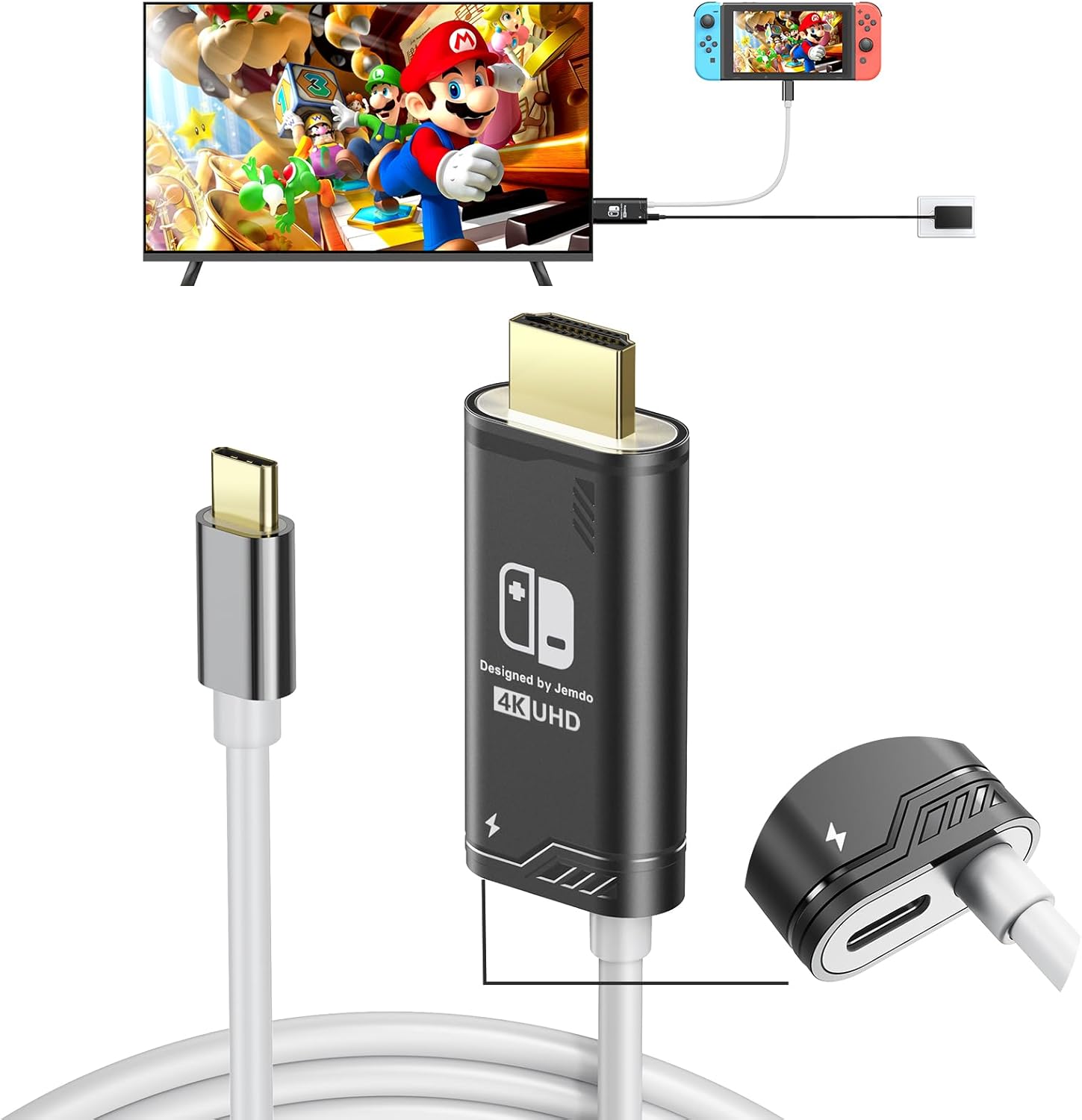 JINGDU Portable HDMI Adapter Compatible with Nintendo Switch NS/OLED, USB C to HDMI
