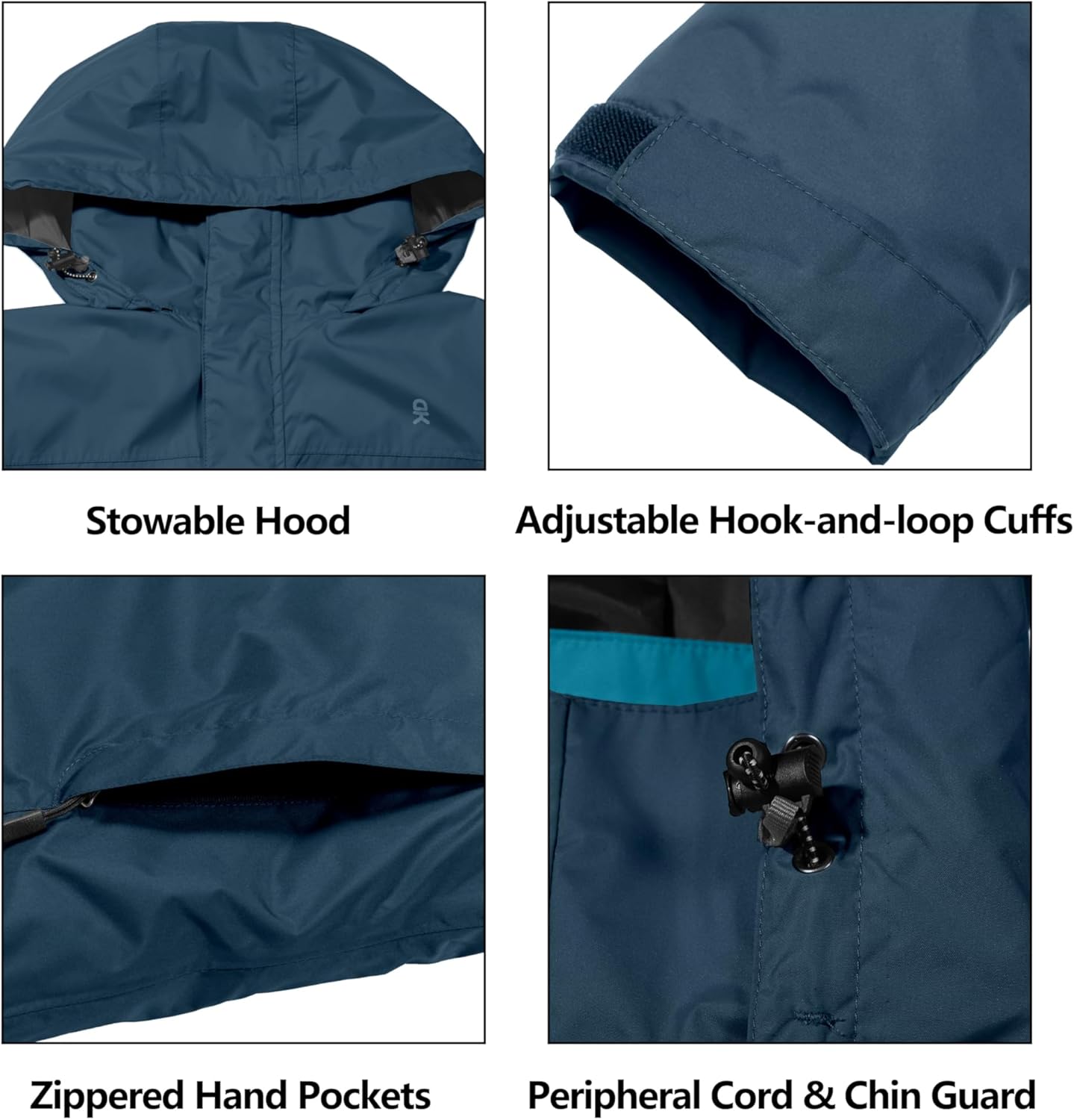 Little Donkey Andy Men's Long Waterproof Rain Jacket with Hood Lightweight Rain Shell for Hiking - Image 4