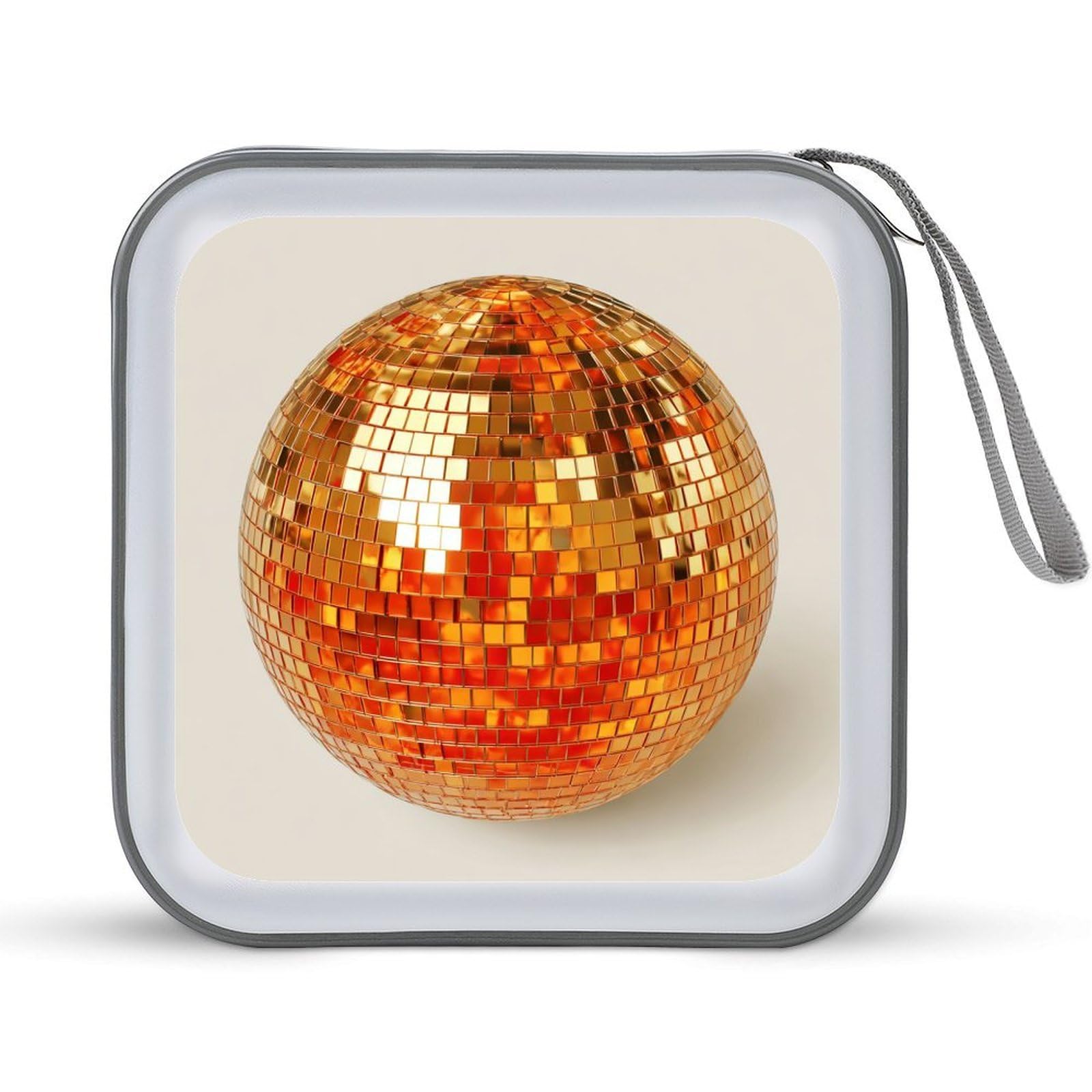 Jubonexis Orange Mirror Ball with Golden Reflections CD Case DVD Storage Case Portable for Car Home Travel