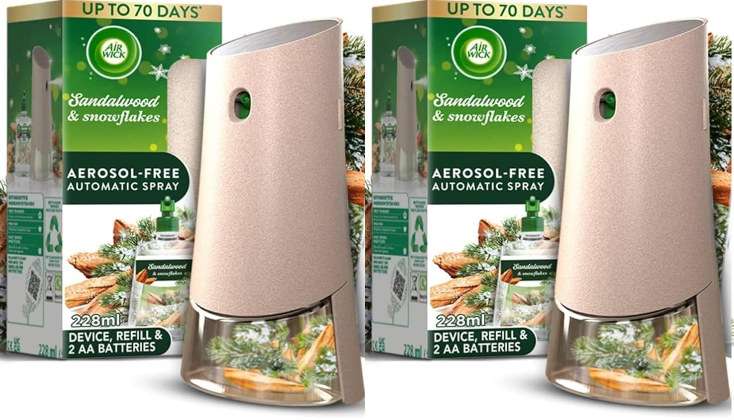 Spray automatique Air Wick bois de santal pour purifier l'atmosphère de votre salon