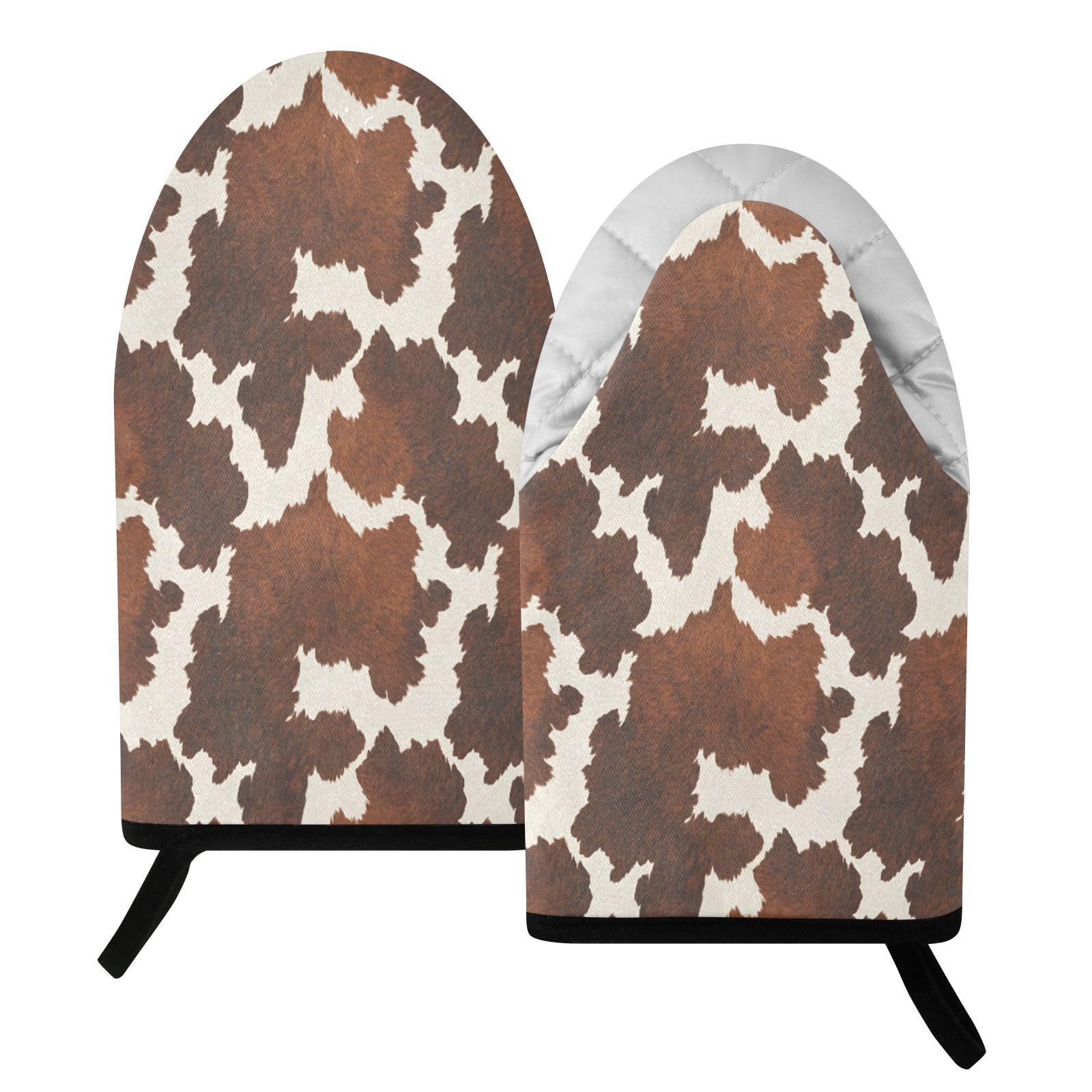 BURSTDDY Cow Print Oven Mitt,Heat Resistant Kitchen Mitts for Cooking
