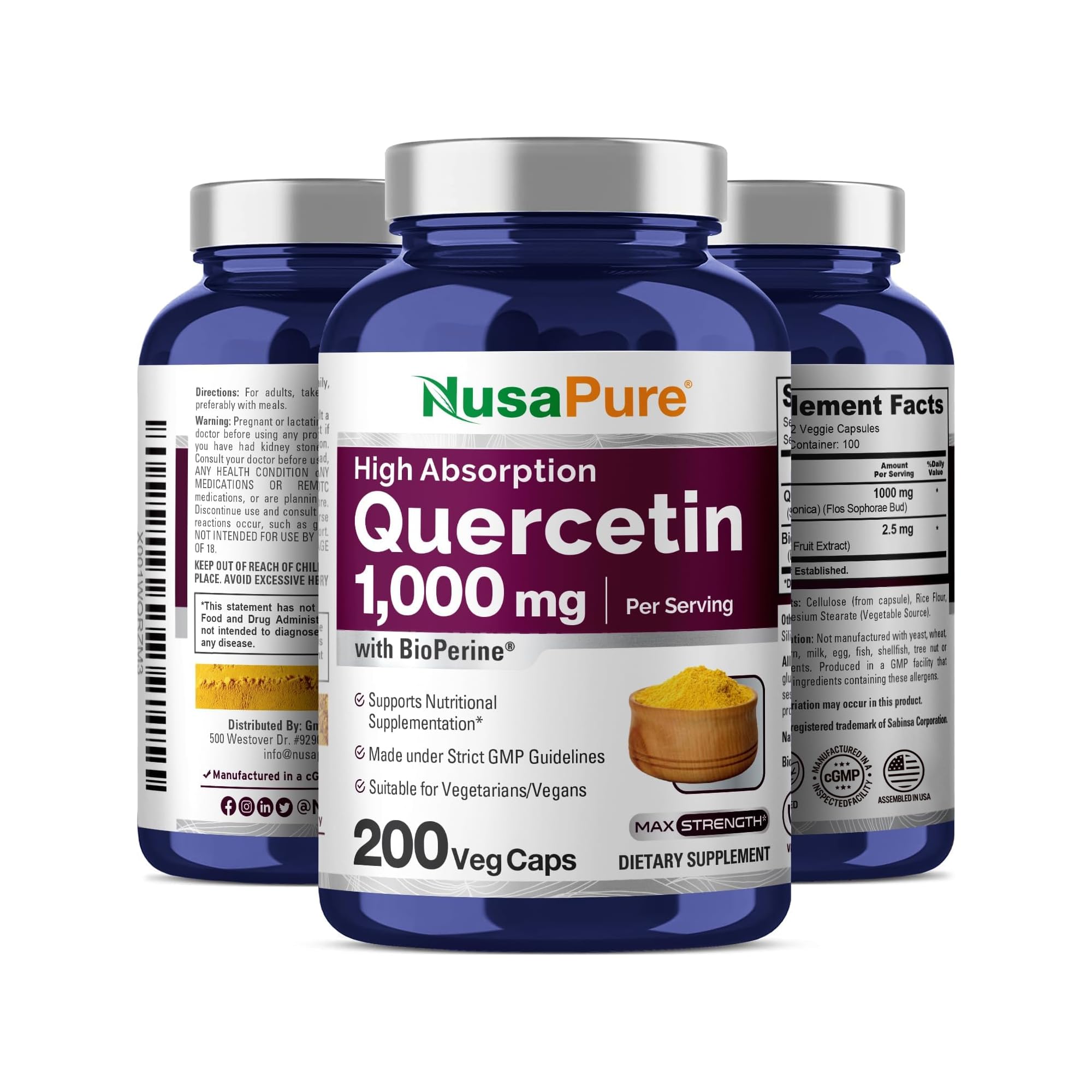 NusaPure Quercetin, Vegan, 1000mg, 200 Veg Capsules - 100 Servings — Amazon image 5