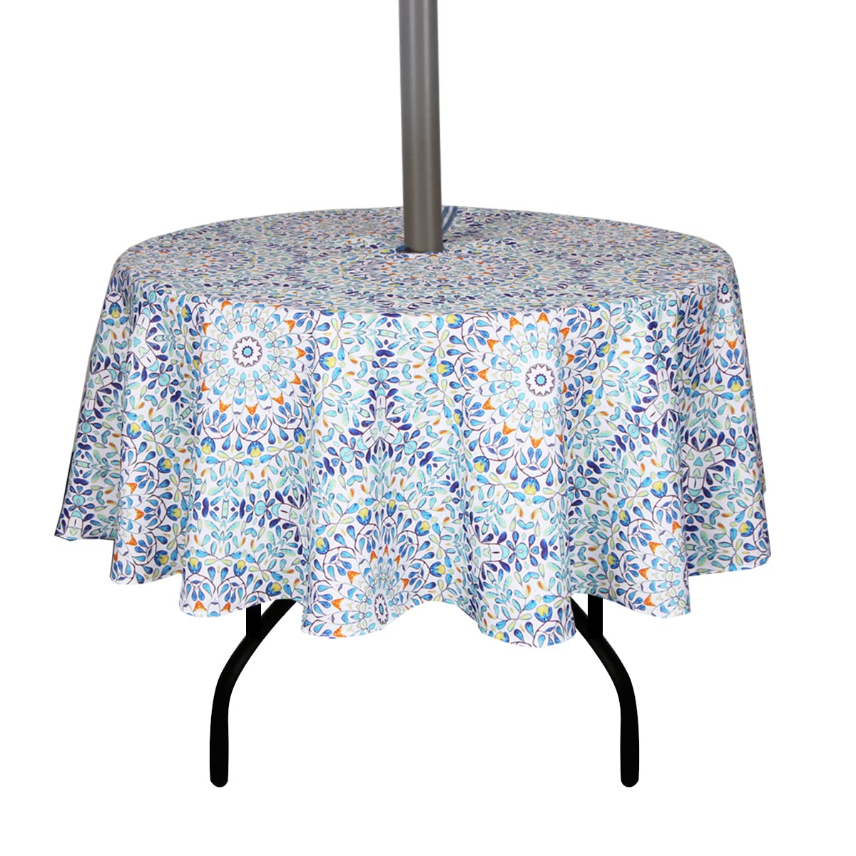 youngseahomeOutdoor Tablecloth Water Resistant Polyester Fabric Tropical Leaves Table Cover with Zipper Umbrella Hole for for Picnic/Party/Dinner/Patio Garden (60Inch Round,Mandara)