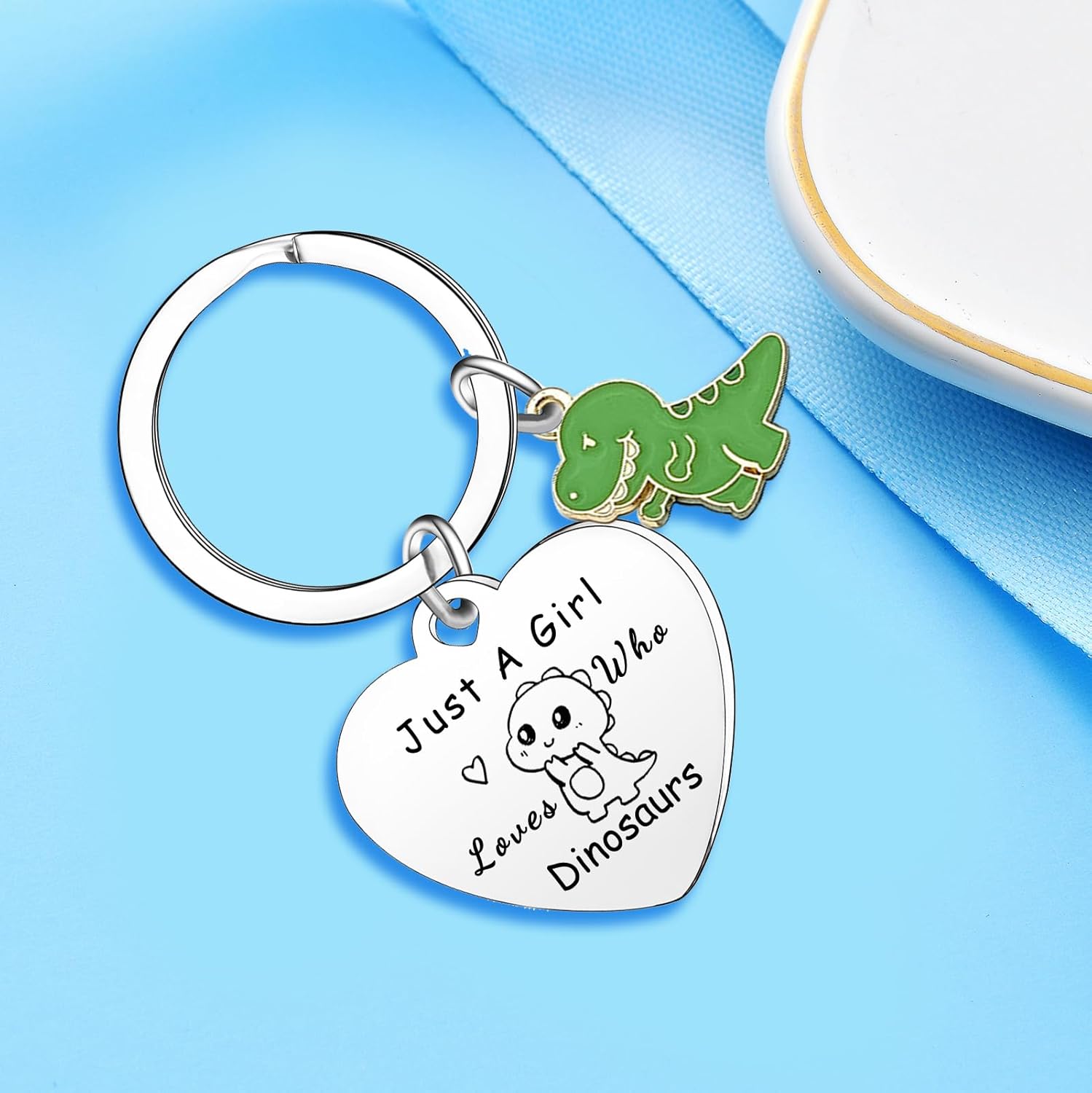 Ghloyza Dinosaur Gifts Cartoon Cute Dinosaur Keychain Animal Lover Keyring Gifts Dinosaur Key Chain Pendant Just A Girl Who Loves Dinosaurs - Image 3