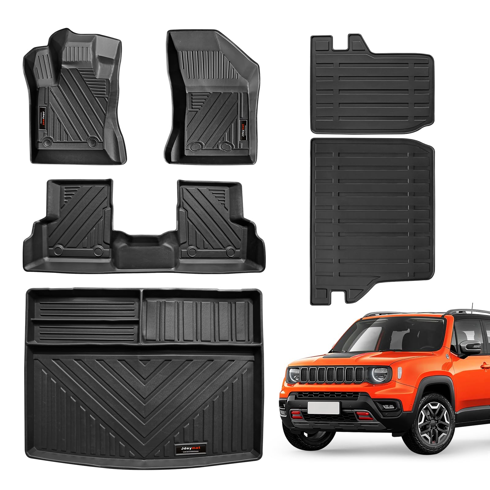 Renegade Accessories for 2015-2024 Jeep Renegade Floor Mats & Cargo Liners & Backrest Mat All Weather TPE Rubber Protection Mat (Floor Mats+Cargo Liner+Backrest Mat)
