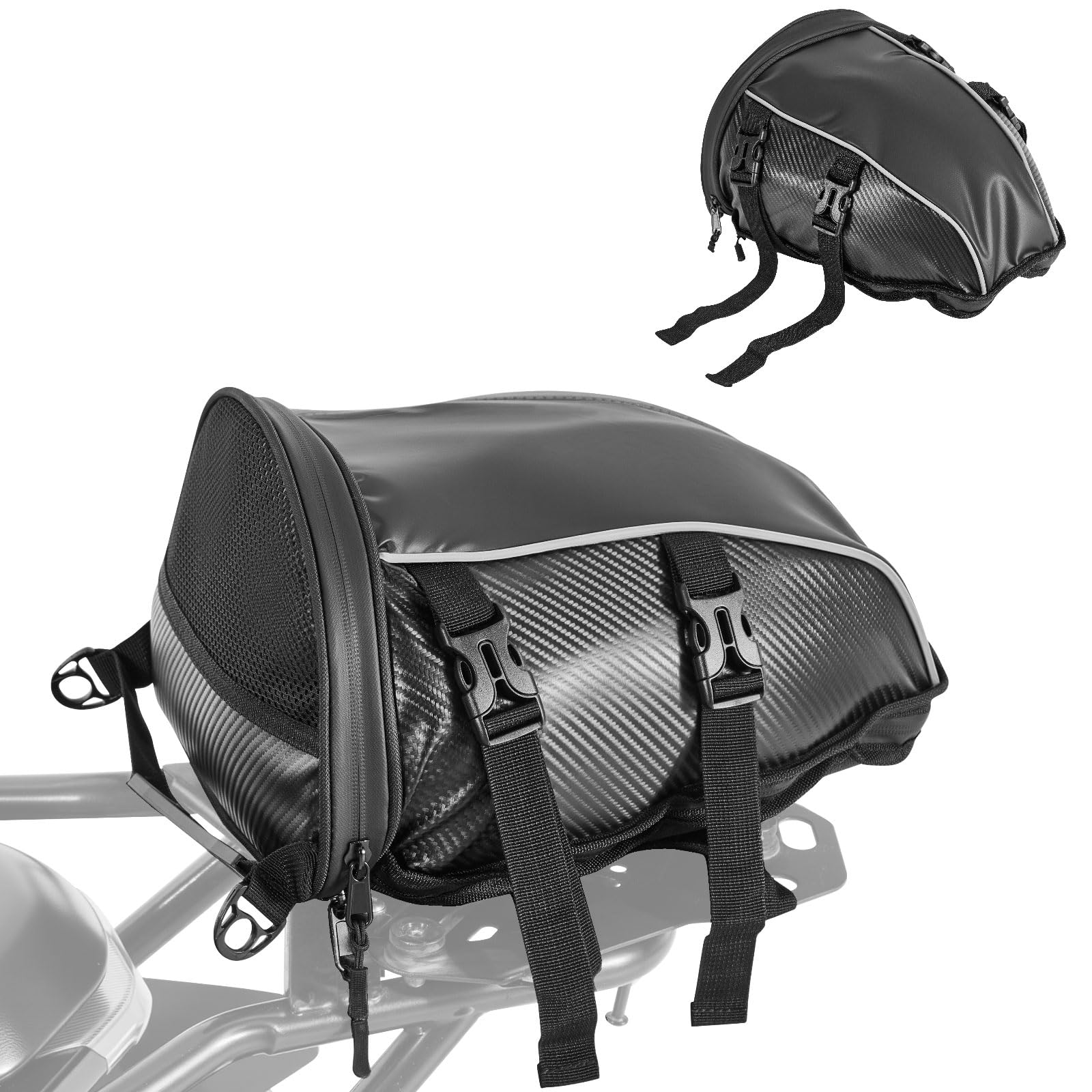 VEVOR Sacoche arrière de Moto, 10 L, Sac de Selle Moto avec Housse de Pluie imperméable, Sac à Dos de Rangement pour Bagages Multifonctionnel en Cuir, avec bandoulière et Poche intérieure, Noir