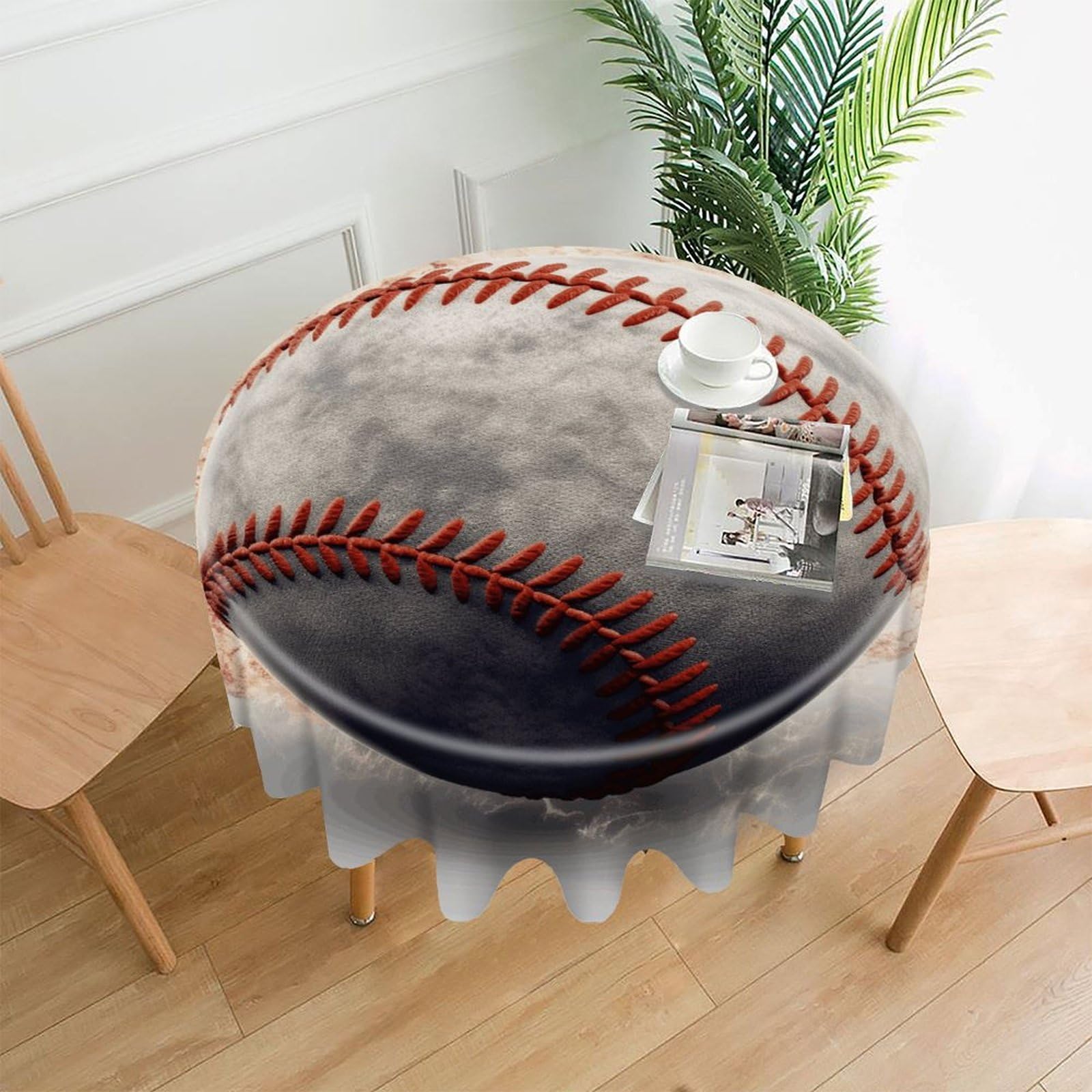 FodPand Baseball Round Tablecloth - 60 Inch Premium Polyester Table Cloth, Fashion Wrinkle Resistant Decorative Table Cover for Dining Kitchen Party Buffet Tables