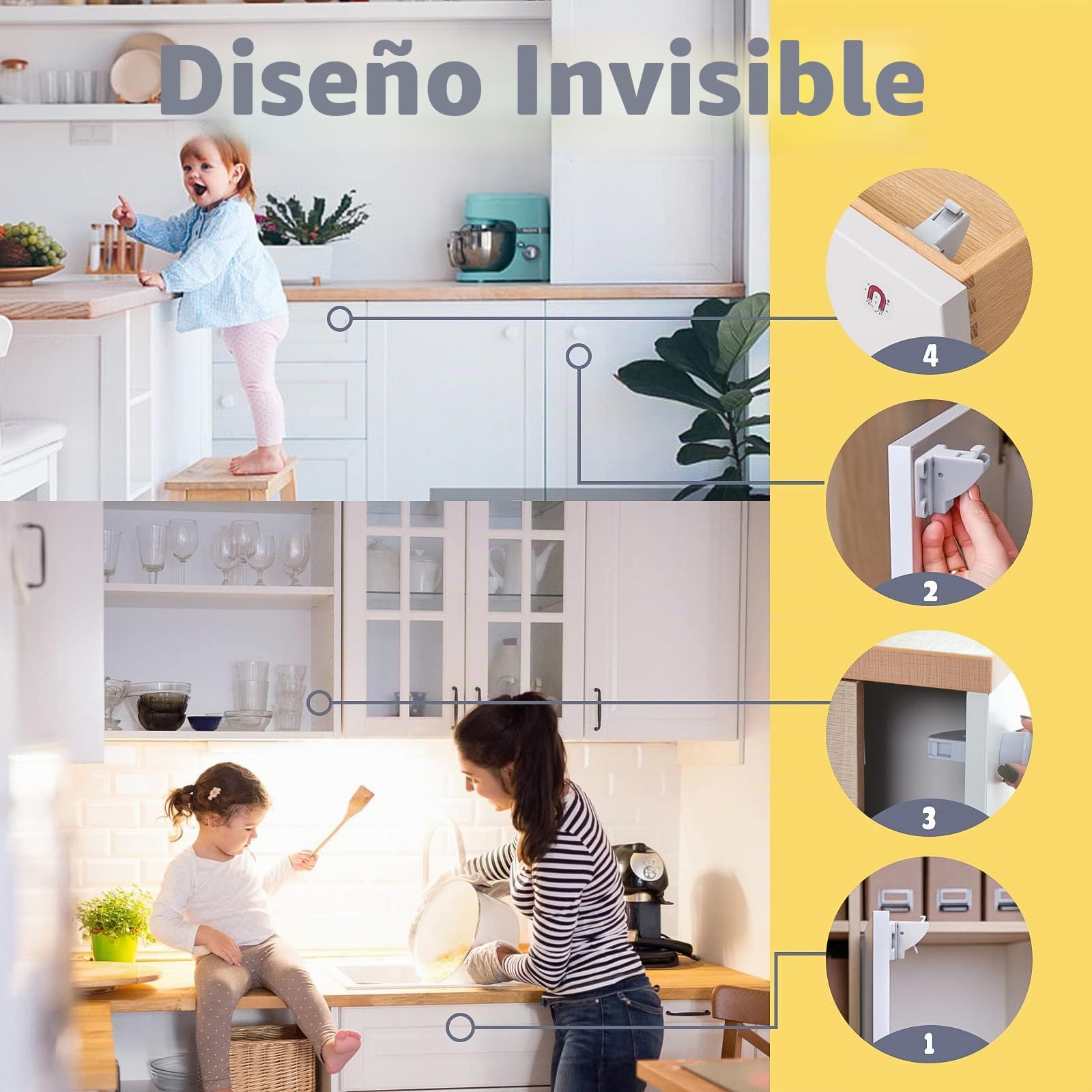 TYRY.HU Invisibles Cierre Seguridad Cajones Bebe Magnetico (10 cerraduras + 2 llaves), Cerraduras de Armarios Seguridad para Niños, Sin Perforación, Instalación Fácil