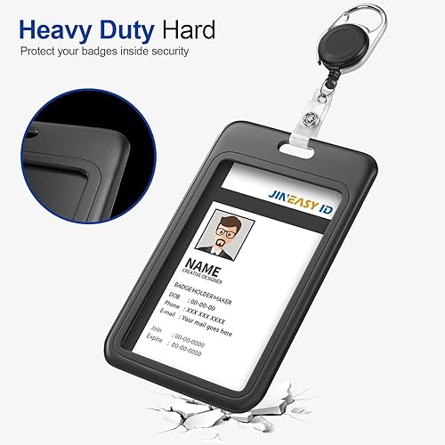 Miniatura 6 de JINEASY ID Paquete de 3 portatarjetas verticales de plástico duro para tarjetas de identificación de trabajo, resistente, color negro