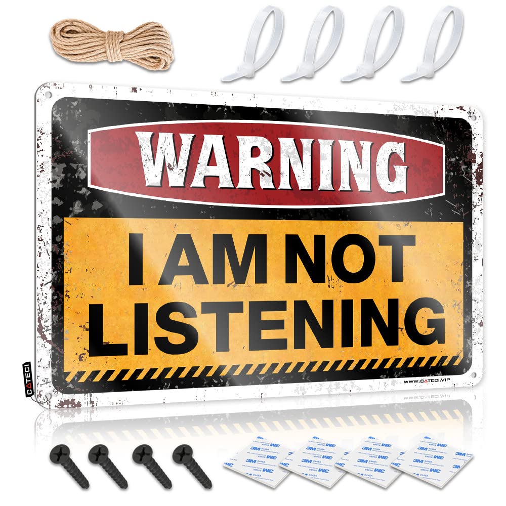 Funny Wall Signs Waterproof Waterproof Artwork, Grunge Retro Print For Cafe Pub Rooms | Haves Pre-drilled Custom Warning I'm Not Listening(30X40CM)