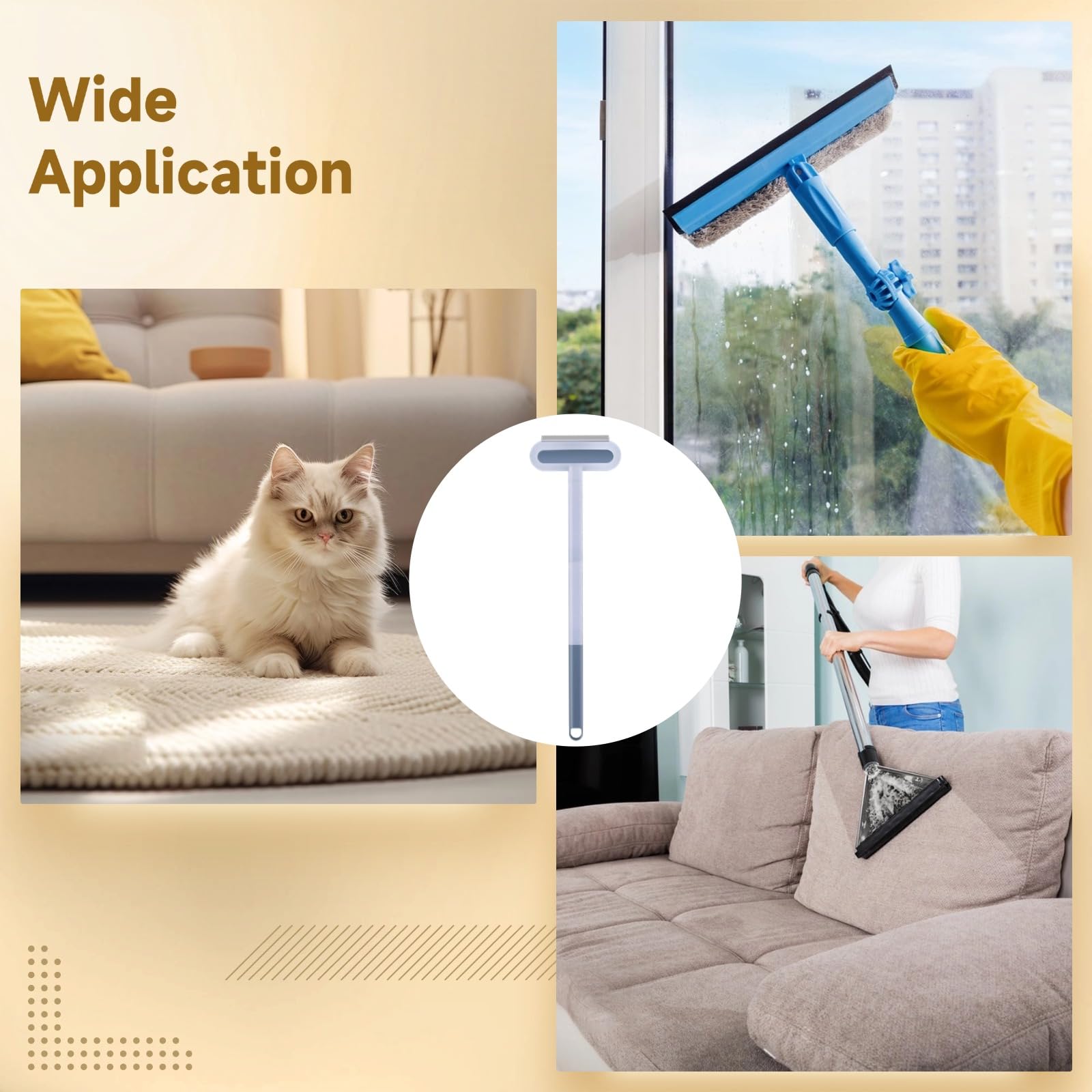 2 pezzi, spazzola multifunzione per rimuovere peli di animali domestici, con manico lungo, lavabile, 60 cm, per gatti e cani, per mobili, tappeti e finestre, spazzola per la pulizia