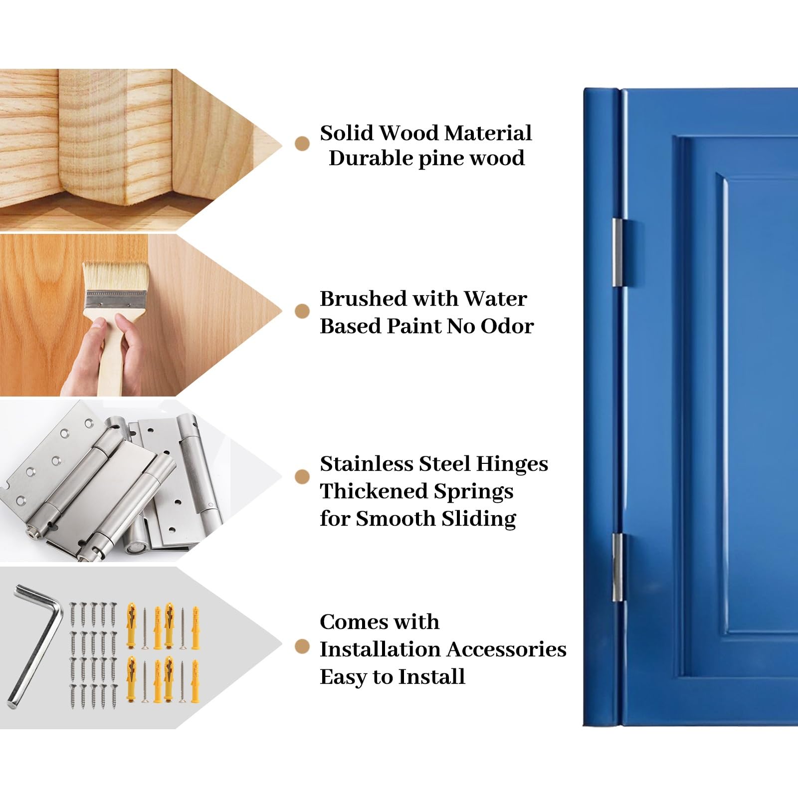 Porte blu scuro da 91/99/122/120 cm, porte interne aperte, con hins per cucina e design a mezza porta (W49 x H36)