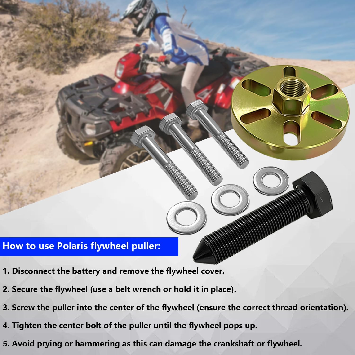 Flywheel Puller with Hardware Kit Fit for Polaris Trail Blazer 250 330 400 Trail Boss 330 Xpedition 325 425 Xpress Xplorer 300 400 500 Sportsman 400 450 500 600 700 800 RZR 800 Ranger 500