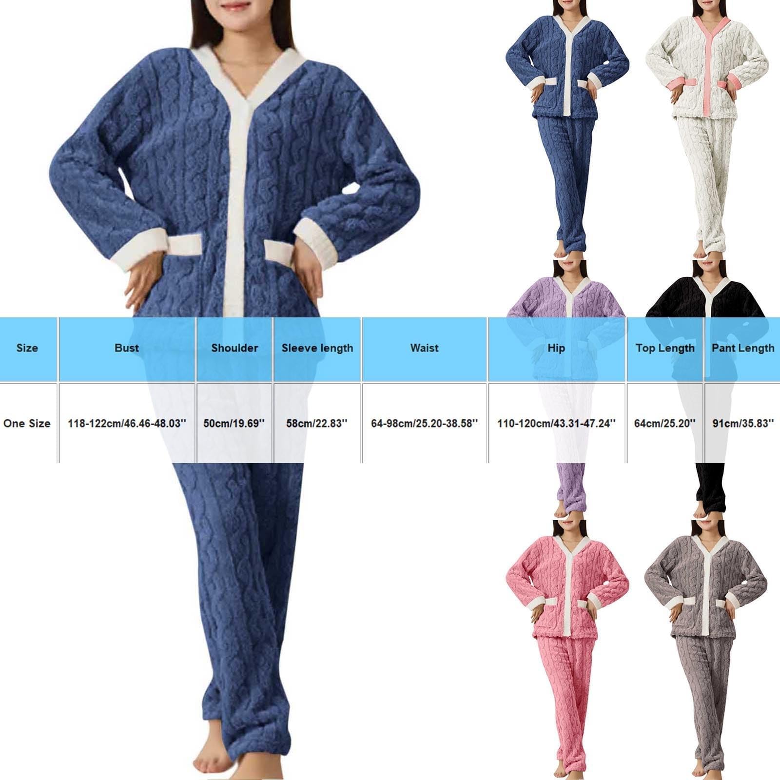 Pyjama long d'hiver en polaire pour femme | Pyjama chaud 2 pièces pour femme, pull et pantalon en peluche pour le quotidien à la maison