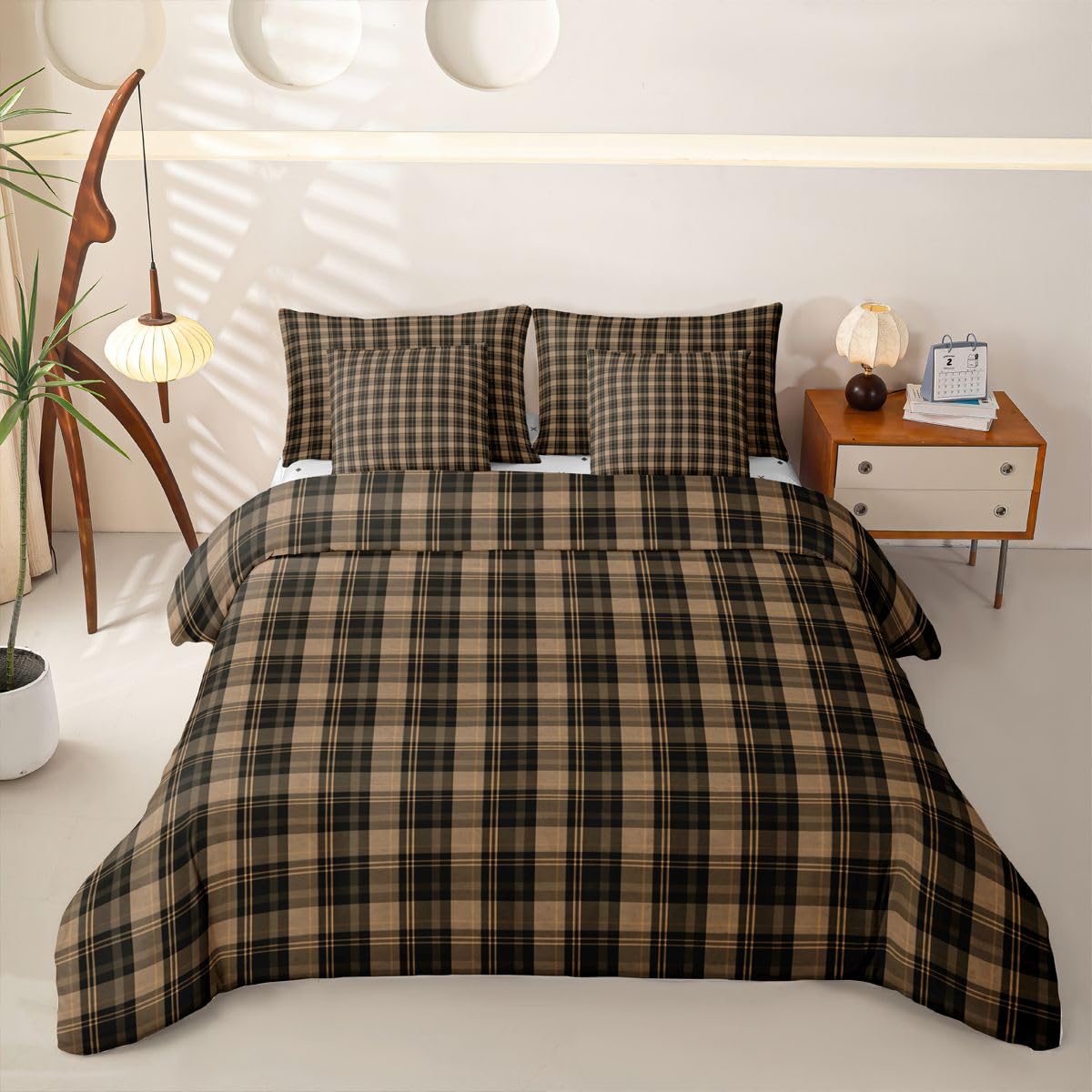 Loussiesd Borwn Green - Juego de funda de edredón con sábanas, 7 piezas, tamaño doble, cama en una bolsa, juego de ropa de cama para niños y niñas, decoración de dormitorio, transpirable, suave y