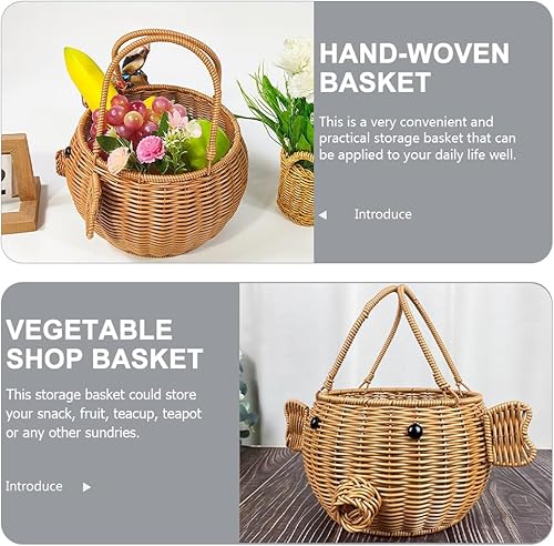 Miniatura 8 de Cabilock Cestas de ratán pequeñas de imitación de ratán cesta de almacenamiento tapa almacenamiento pan hecho a mano decorativo