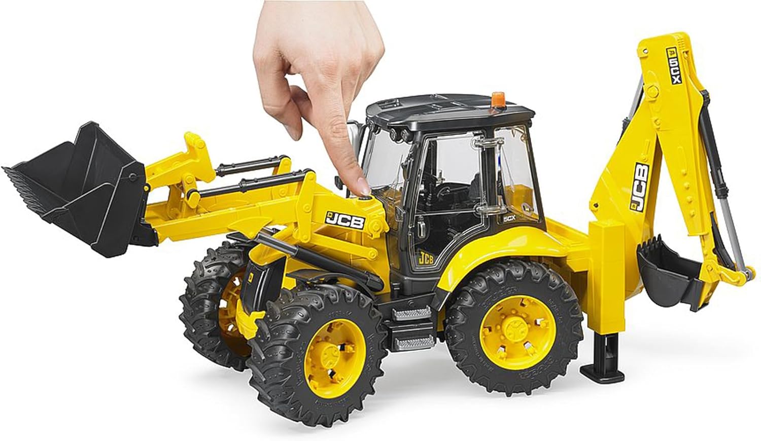 Bruder CAT Backhoe Loader Construction Vehicle, Realistic Toy Digger with Moving Front Loader and Excavator Arm, Great for Play Indoors, Outdoors, in Sand and Snow, 1:16 Scale, Ages 3+