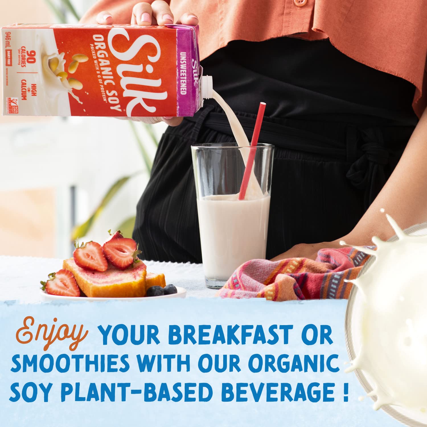 Silk Organic Unsweetened Soy Milk - 12 Pack - 946ml - Plant-Based