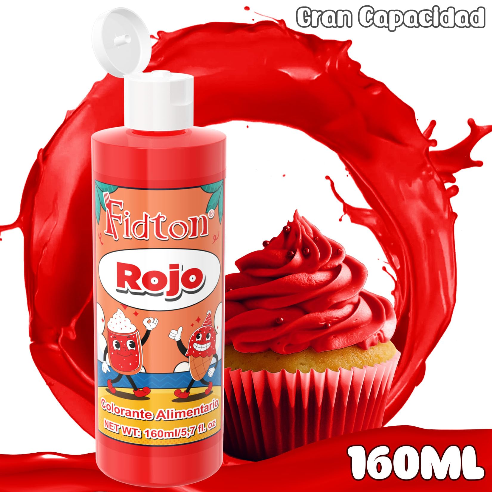 Colorante Alimentario 160ml - Gran Capacidad Colorantes Alimentarios Reposteria Altamente Concentrado para Decoración de Pasteles, Colorante Alimenticio para Fondant Colores, Macarrone, Donuts - Rojo — view 2
