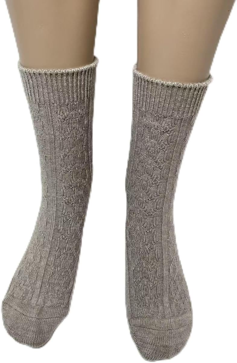 Premium Wool Linen Winter Socks, Textured Pattern, Natural Gray, 80% Wool 20% Linen Blend, Unisex Small and Large Sizes